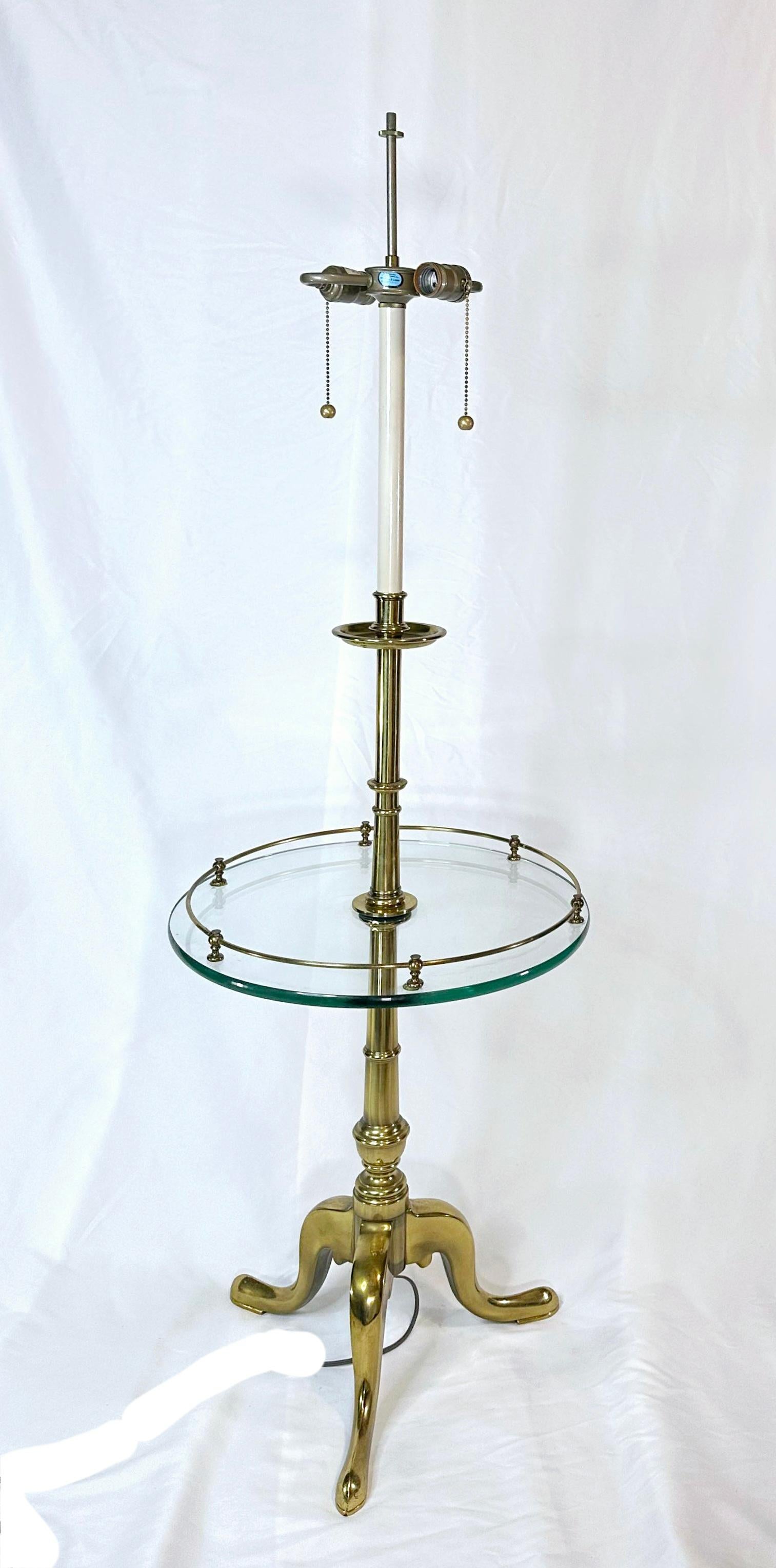 French Provincial Stiffel Floor Lamp With Glass Table and tripod legs For Sale 3