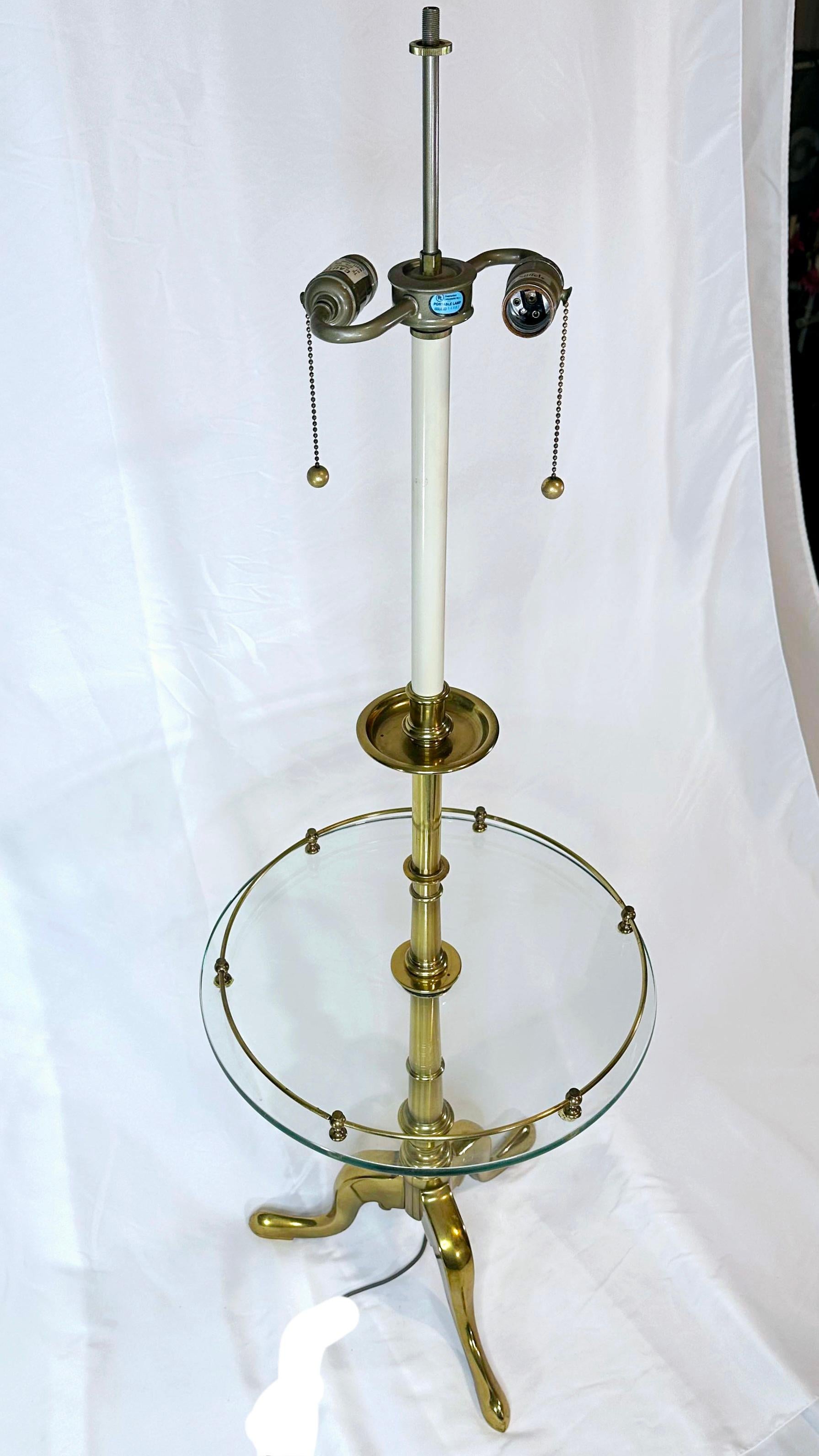 French Provincial Stiffel Floor Lamp With Glass Table and tripod legs 5