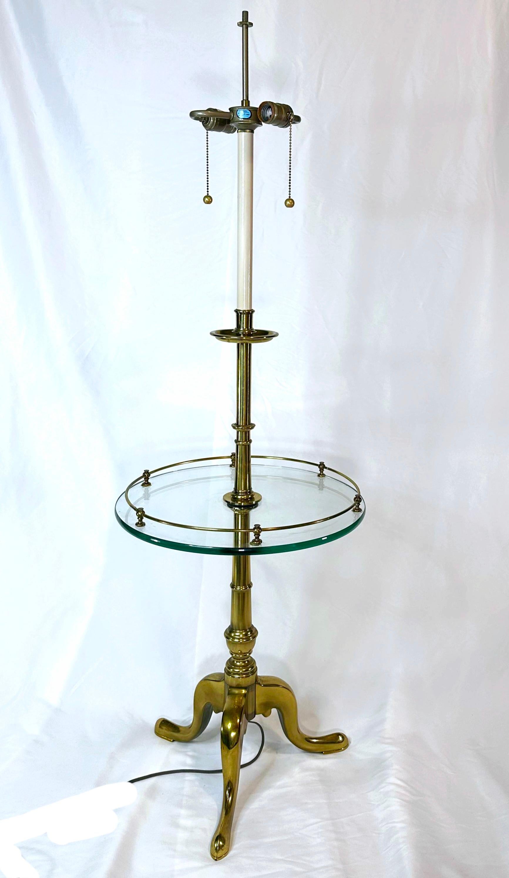 French Provincial Stiffel Floor Lamp With Glass Table and tripod legs 8
