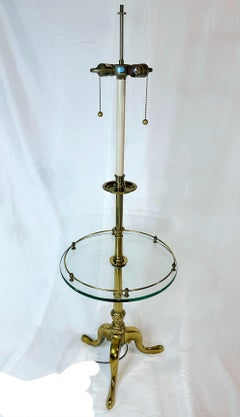 French Provincial Stiffel Floor Lamp With Glass Table and tripod legs