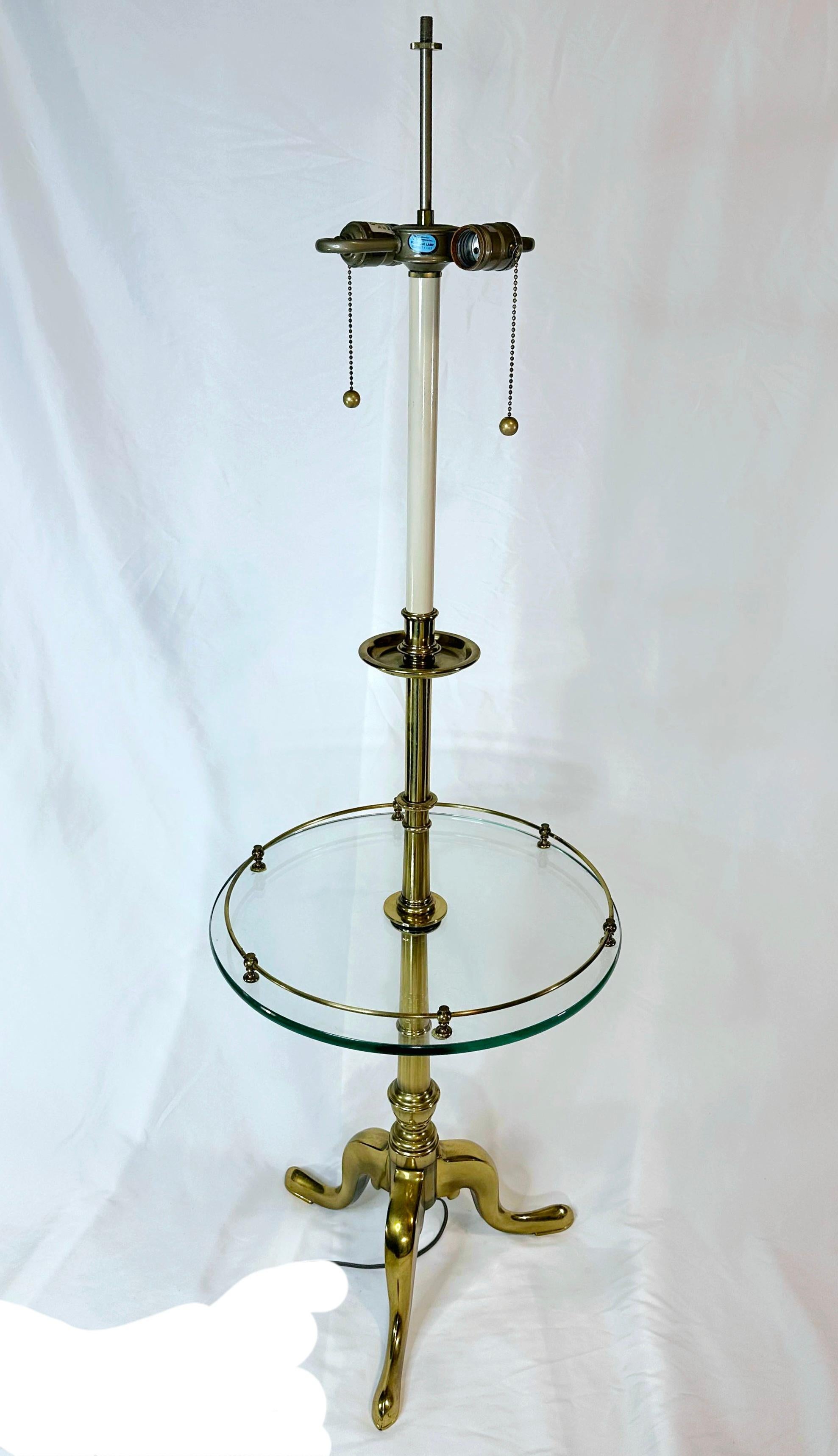 French Provincial Stiffel Floor Lamp With Glass Table and tripod legs 12