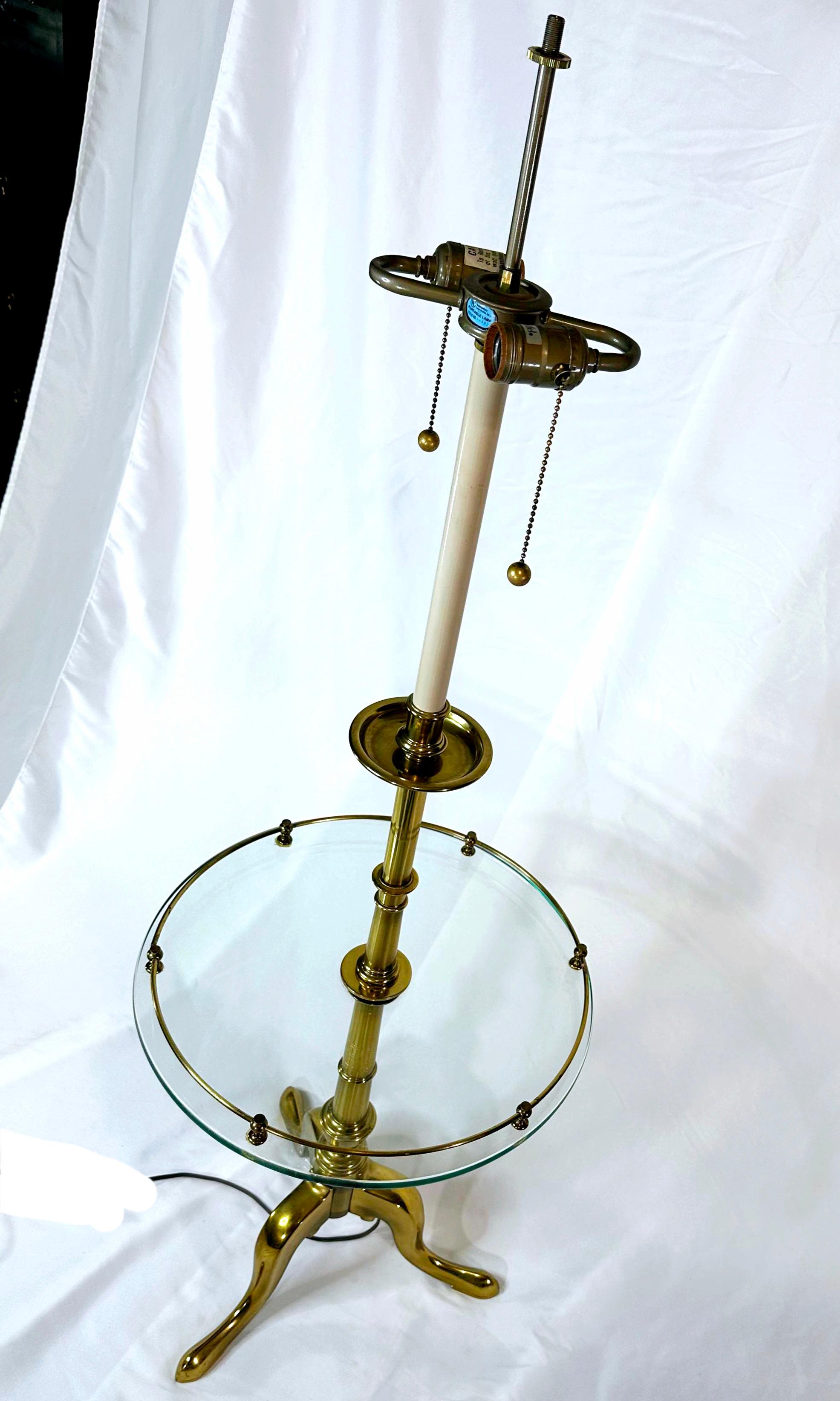 French Provincial Stiffel Floor Lamp With Glass Table and tripod legs 18