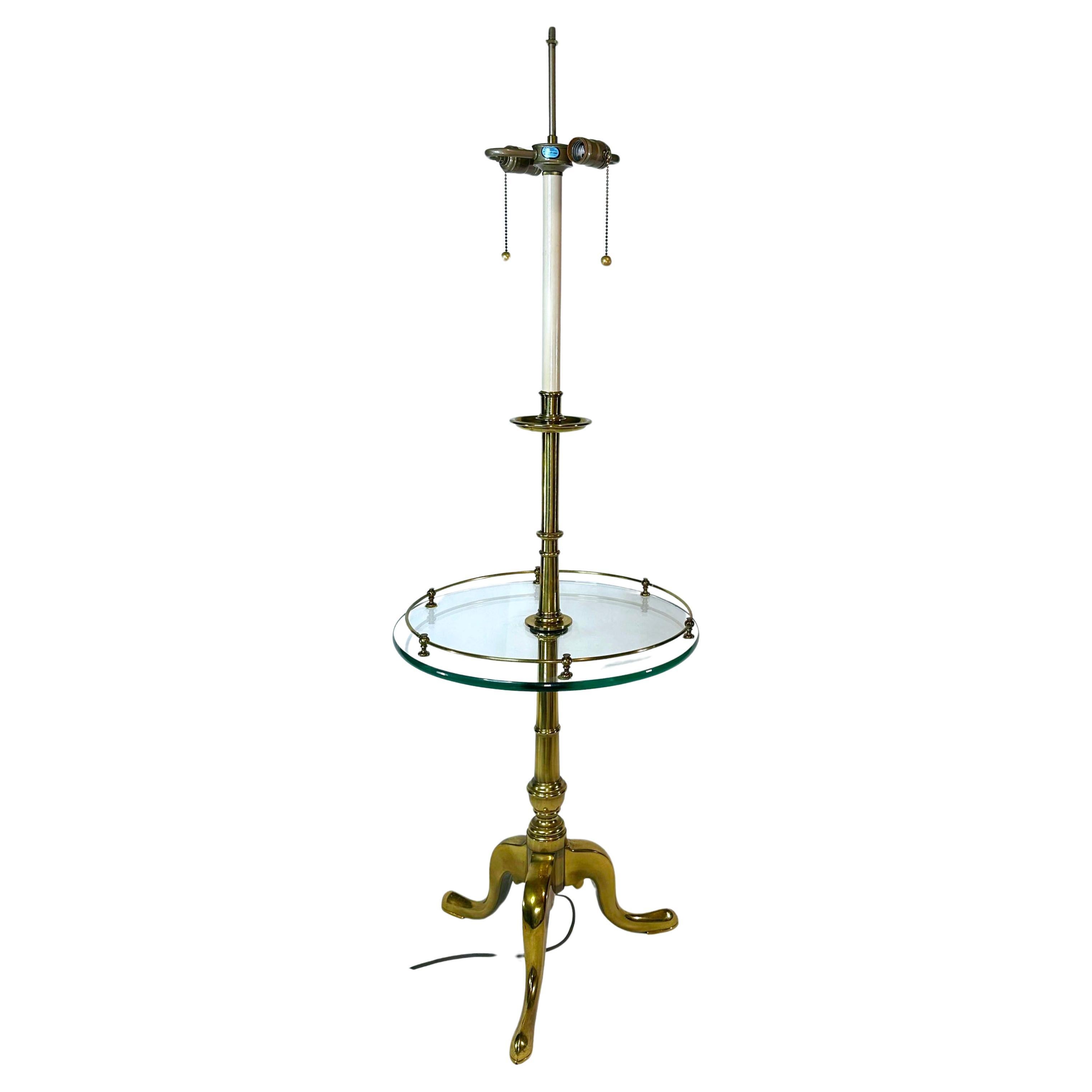 French Provincial Stiffel Floor Lamp With Glass Table and tripod legs For Sale