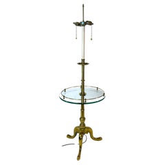 French Provincial Stiffel Floor Lamp With Glass Table and tripod legs