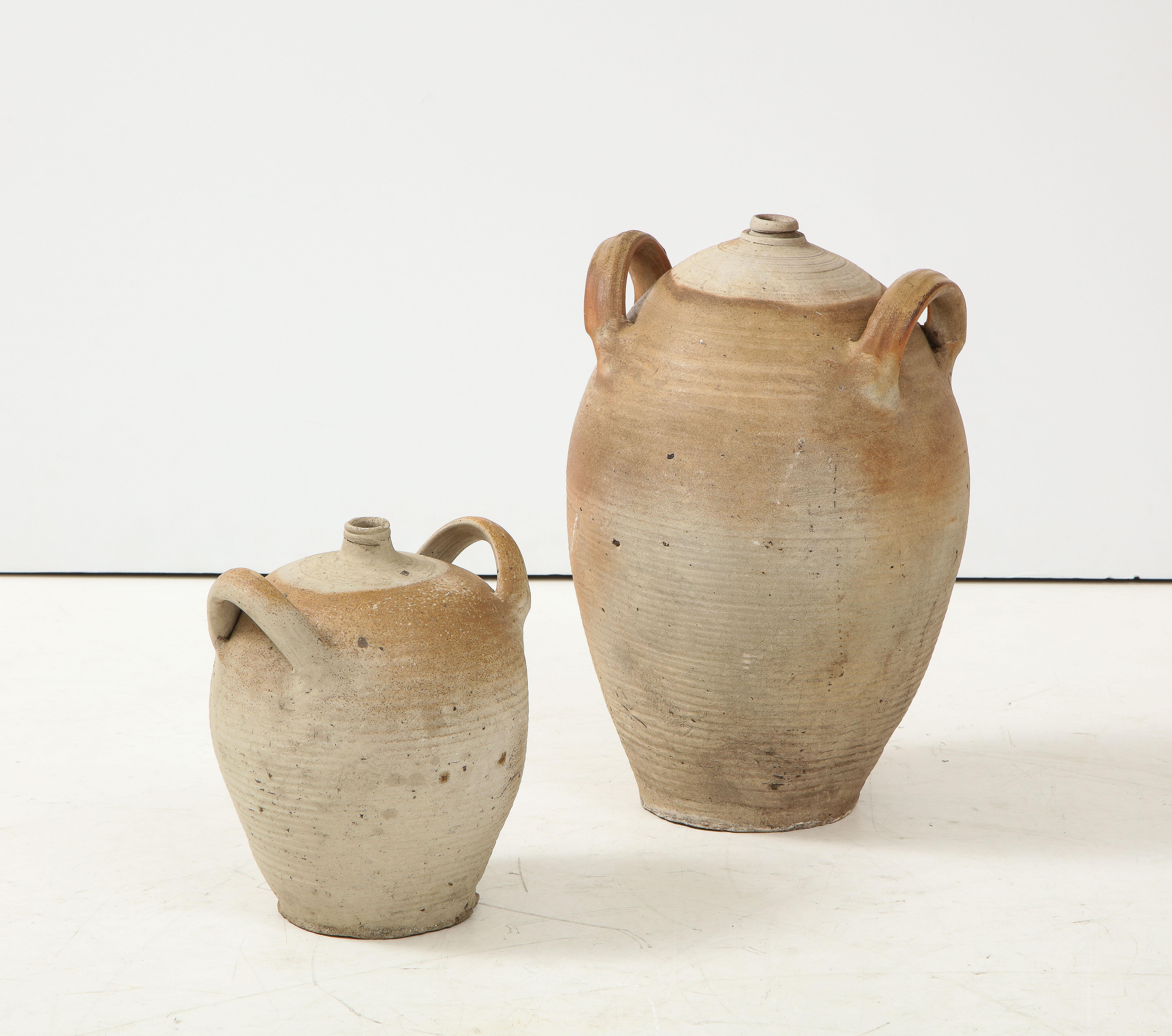 Mid-Century Modern French Provincial Stoneware Vintage Pottery Oil Jar, Jug, Vase or Vessel