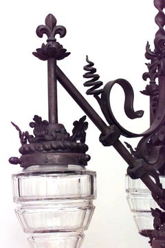 French Provincial Style Wrought Iron and Glass Floral Chandelier