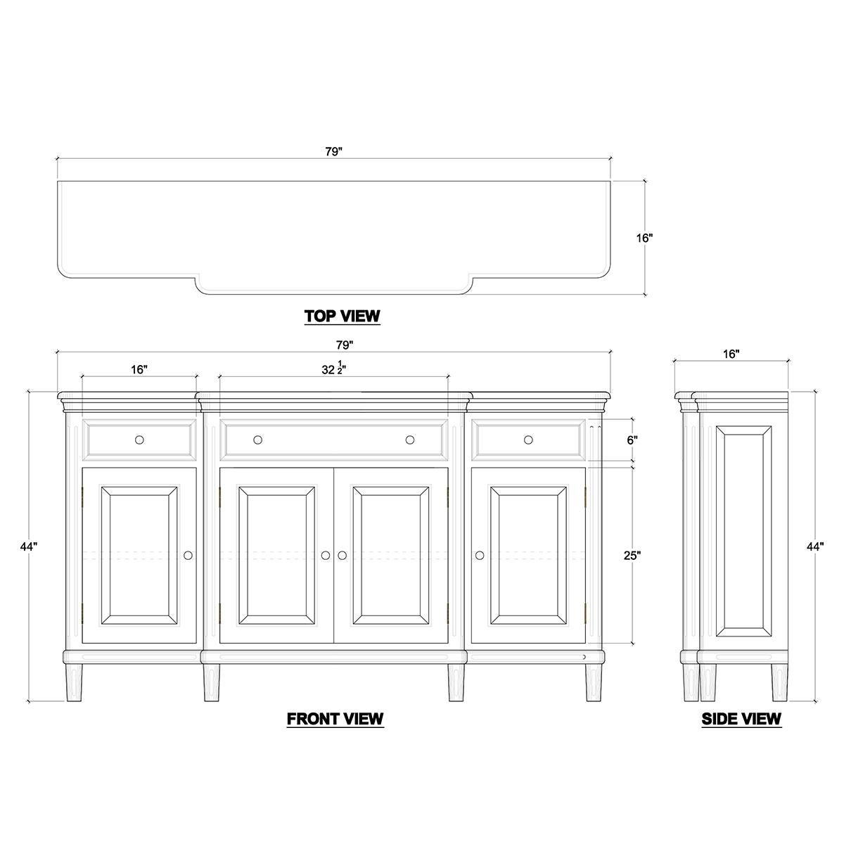 Wood French Provincial Style Credenza - Charleston Grey For Sale