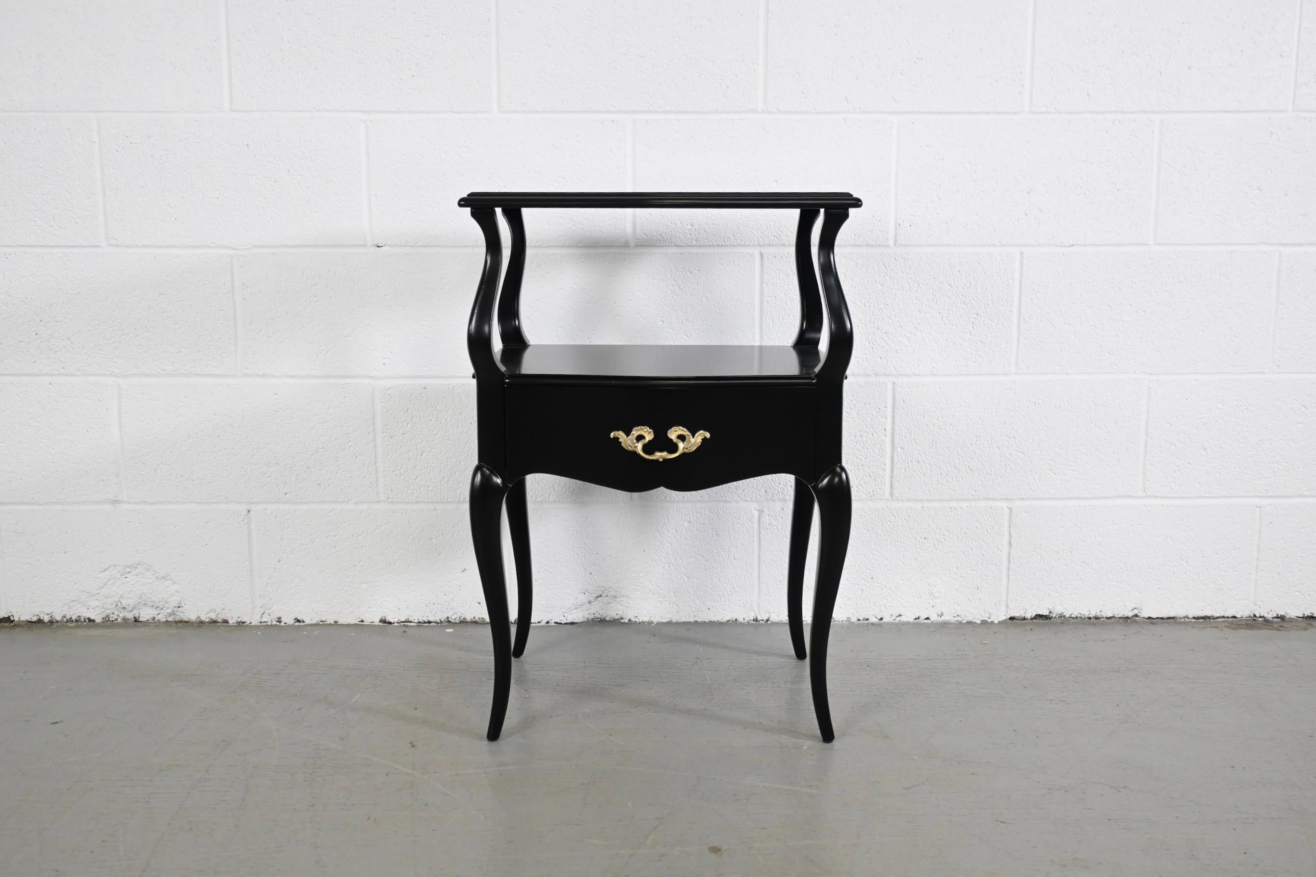 French Provincial Style Black Lacquered Nightstands, Pair Description 9