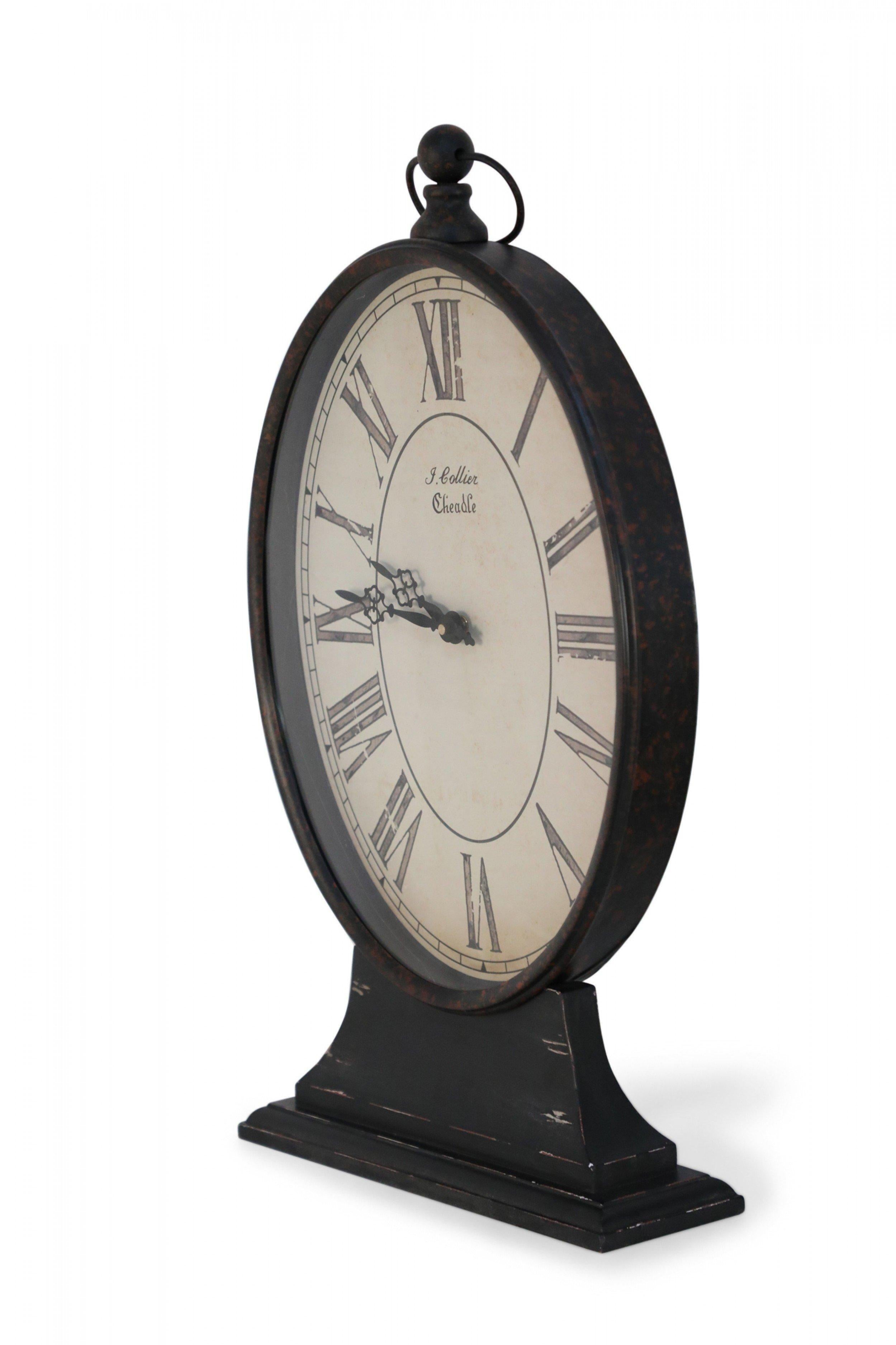Reloj de Tole Negro Estilo Provincial Francés con Base Hecho a mano en venta