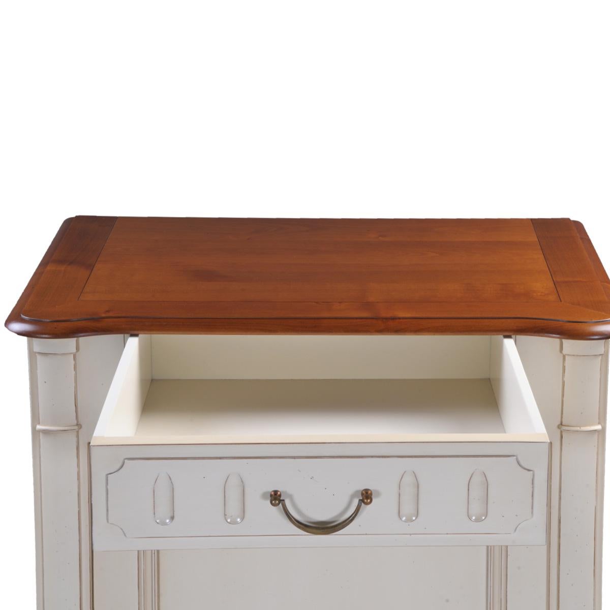 Hand-Crafted French provincial style bonnetiere in solid cherry, white cream lacquered For Sale
