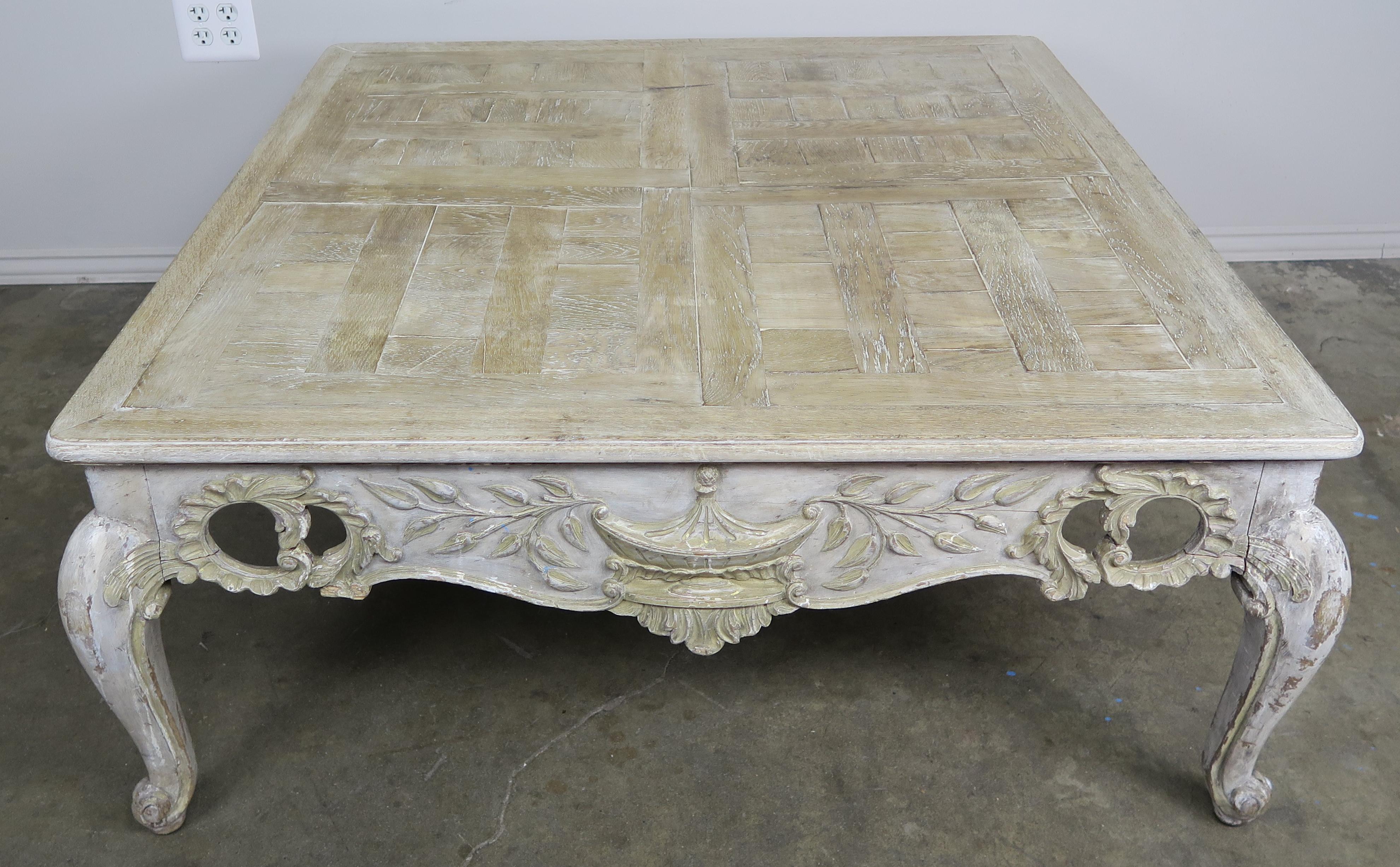 French Provincial Style Carved Wood Painted Coffee Table, circa 1930s 6
