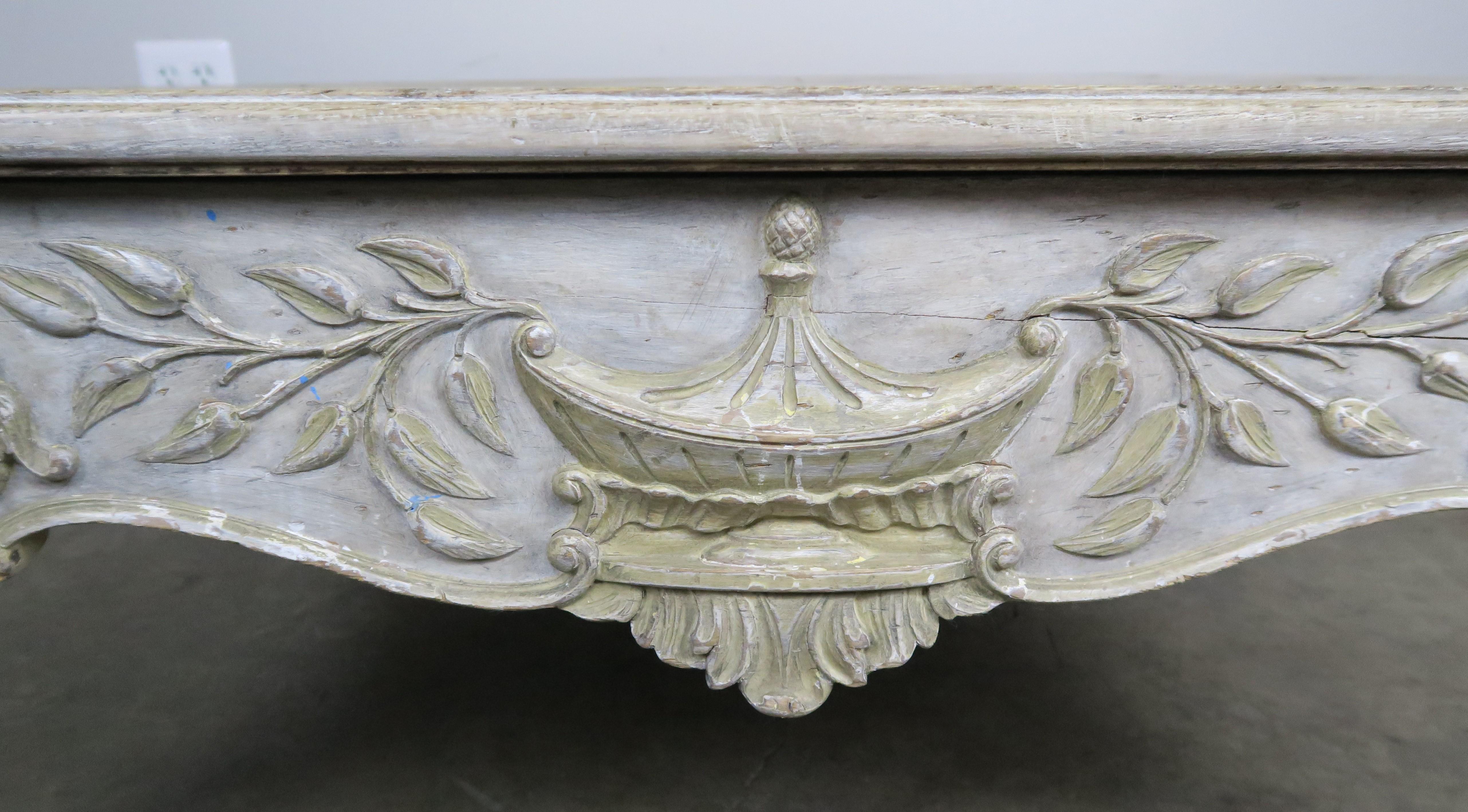 French Provincial Style Carved Wood Painted Coffee Table, circa 1930s 2