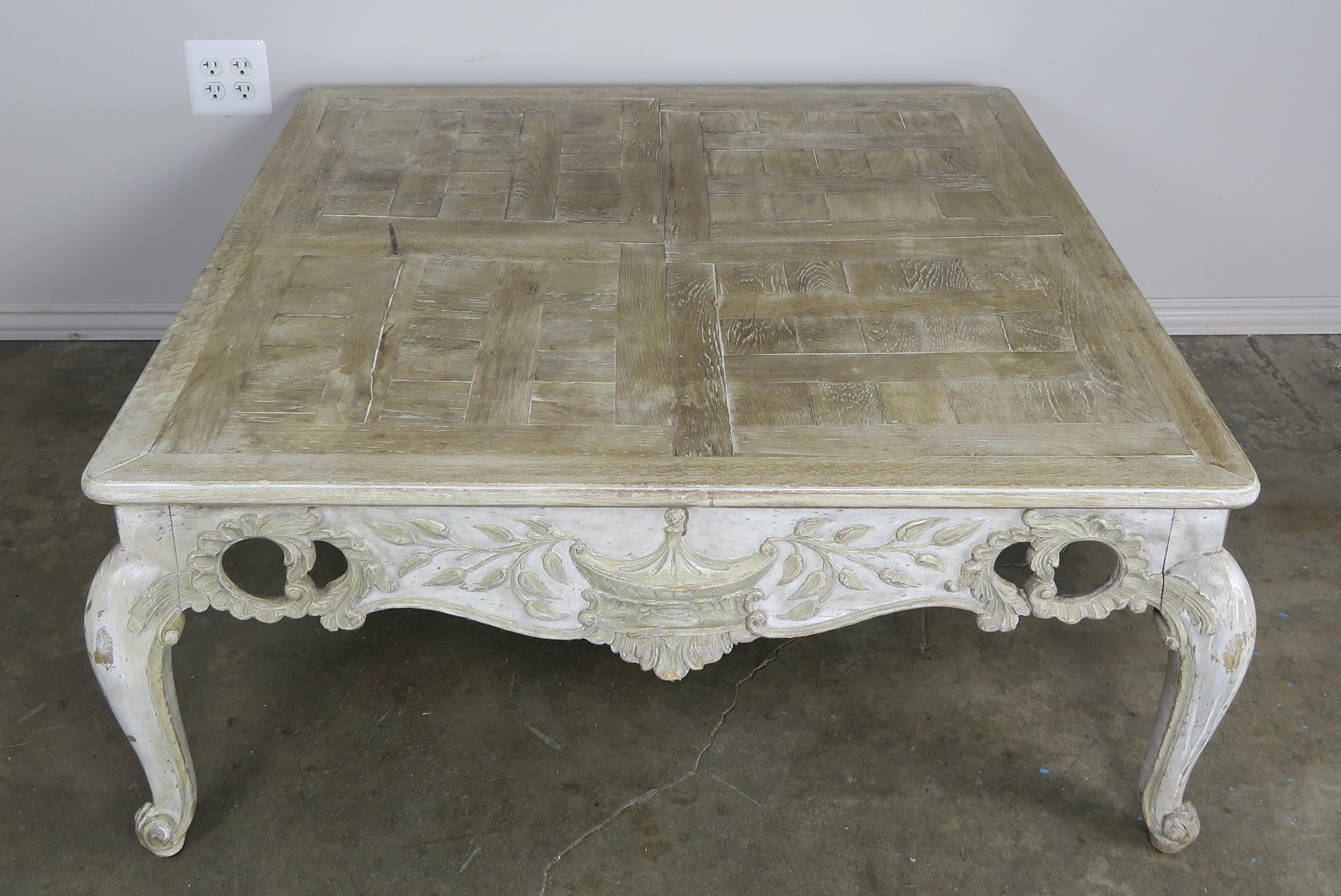 French Provincial Style Carved Wood Painted Coffee Table, circa 1930s 4