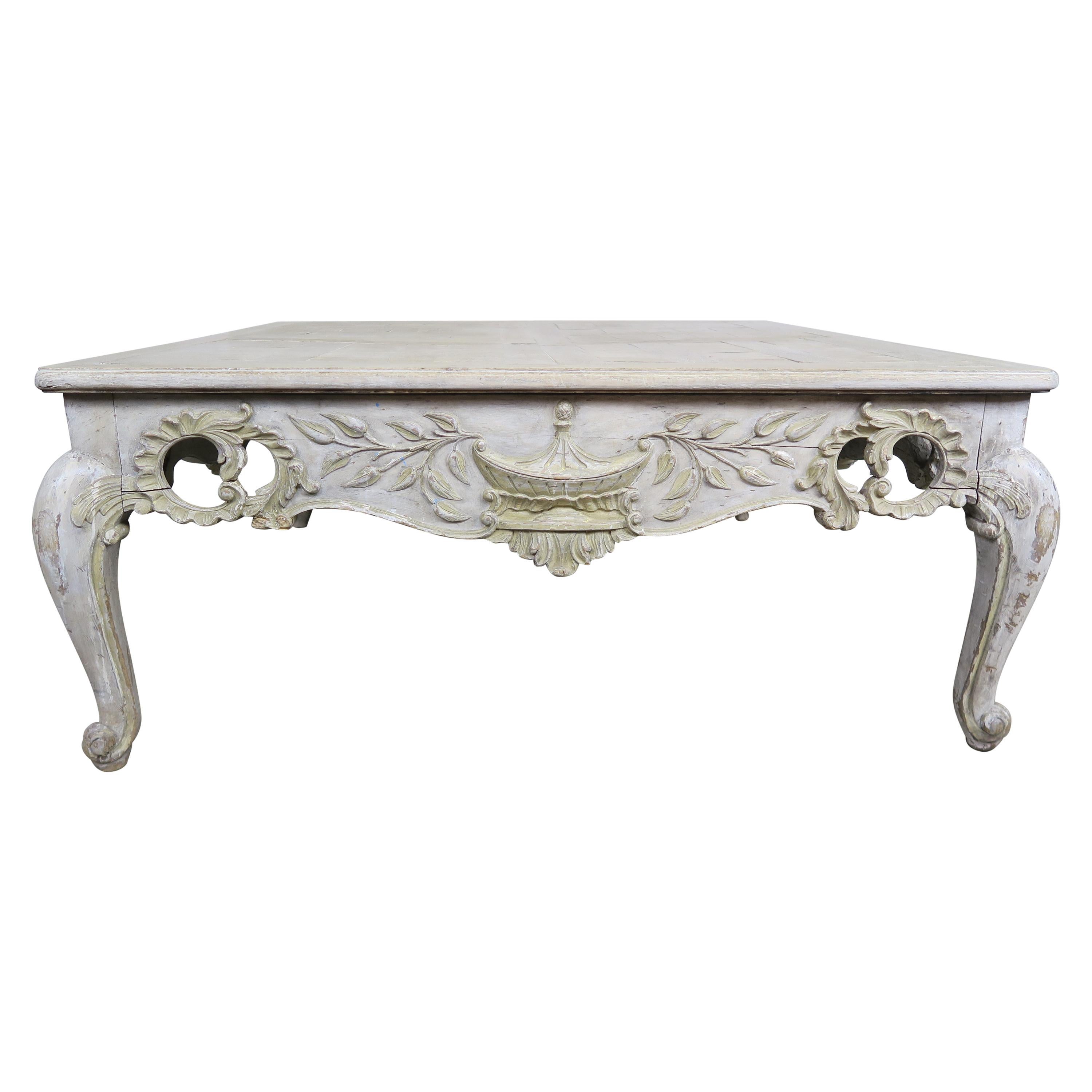 French Provincial Style Carved Wood Painted Coffee Table, circa 1930s