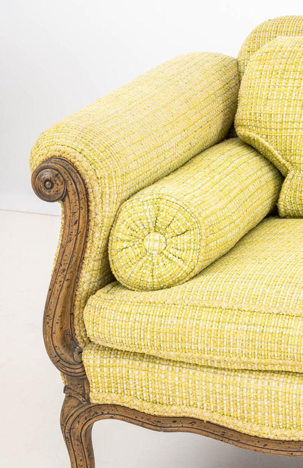 American French Provincial Style Chartreuse Sofa For Sale