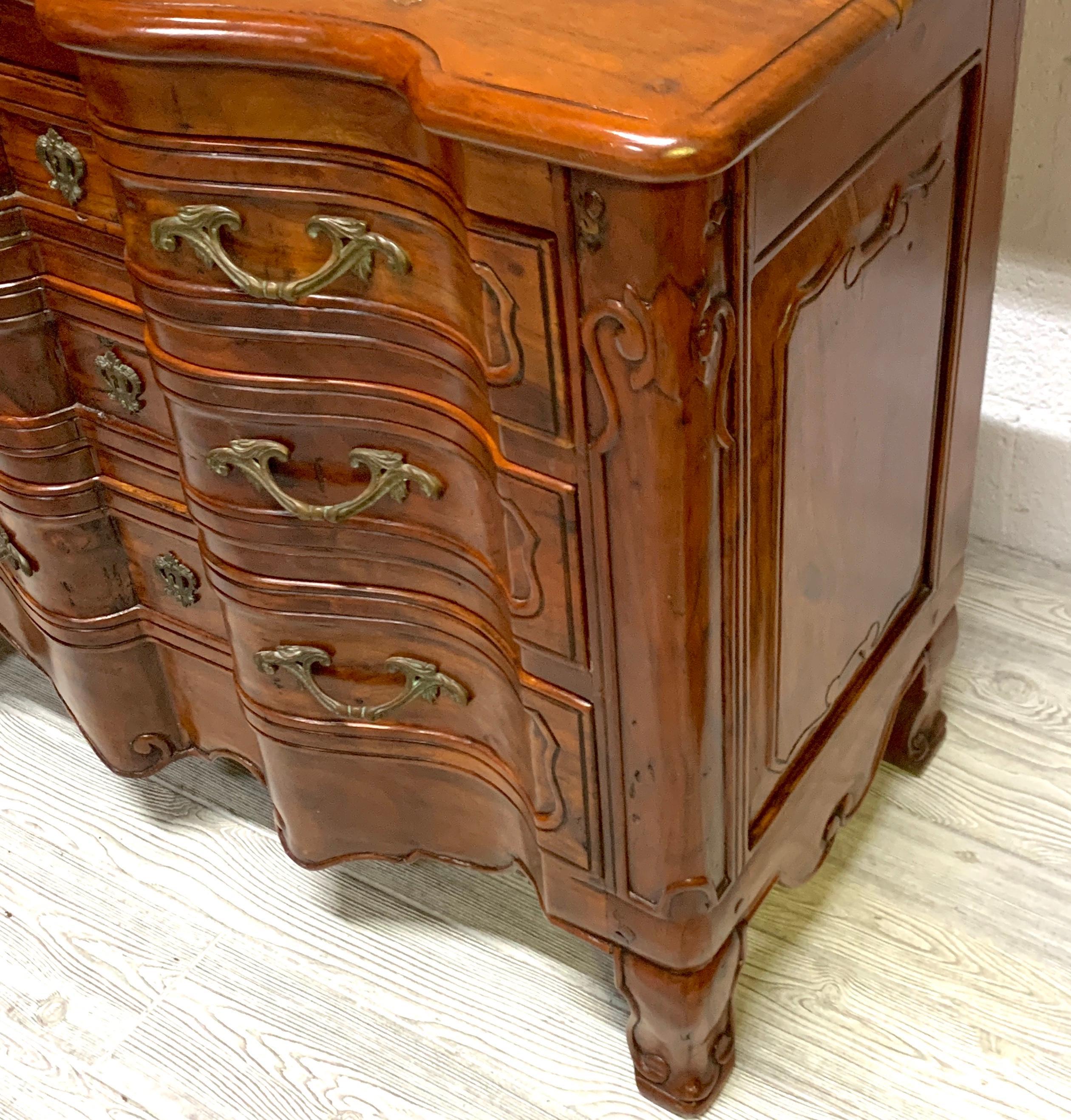 Carved French Provincial Style Cherry Block Front Commode