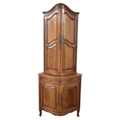 French Provincial Style Corner Cupboard or Corner Cabinet in Walnut Wood