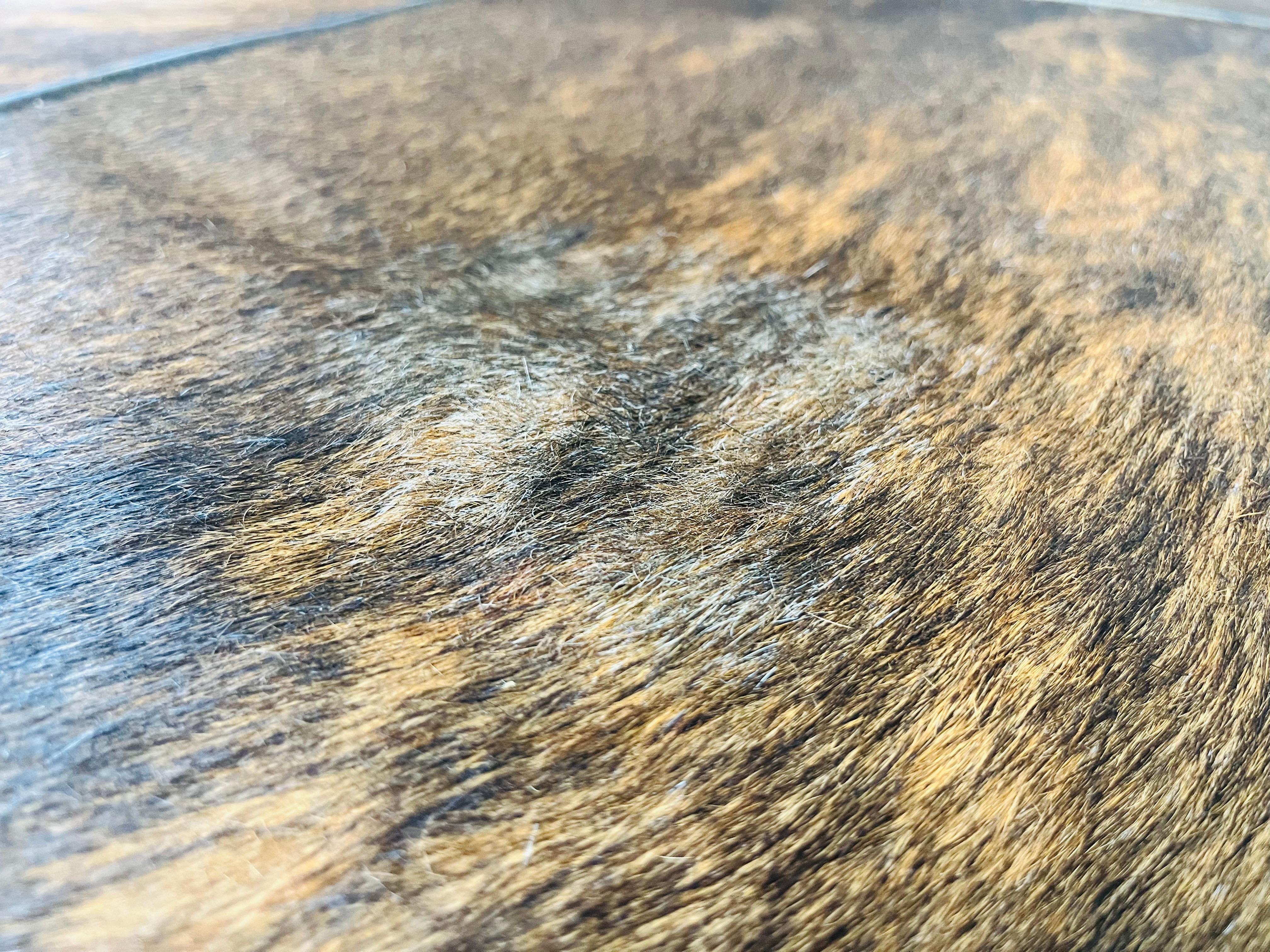 French Provincial Style Cowhide Leather Fringe Cocktail Ottoman Bench 3