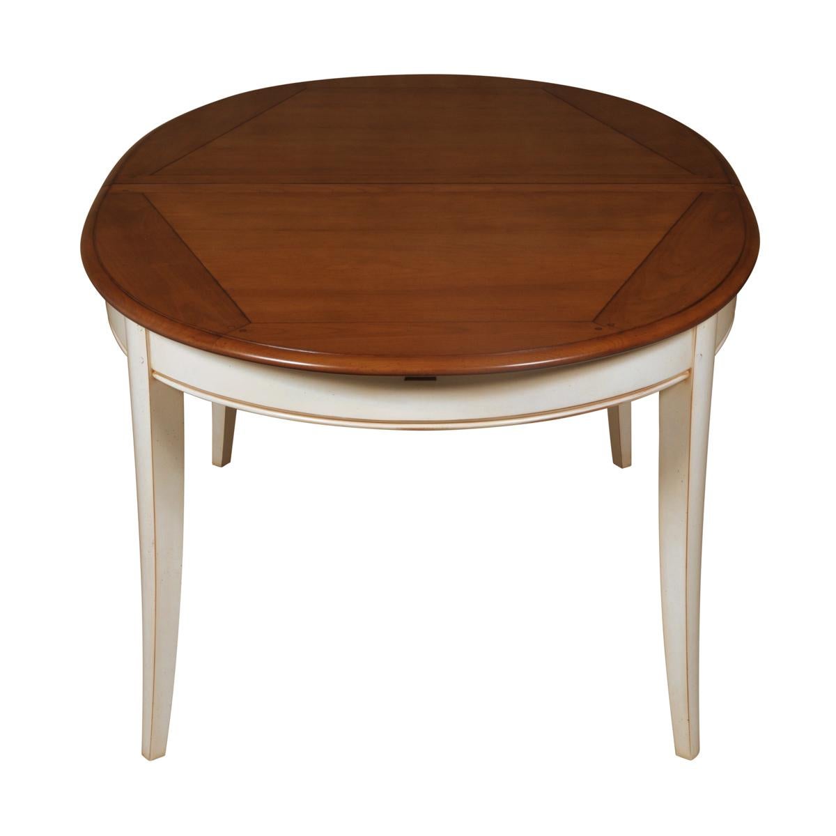 Contemporary French Provincial Style Extensible Oval Table with a Light White Cream Finish For Sale