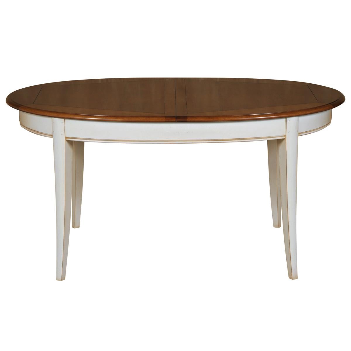 French Provincial Style Extensible Oval Table with a Light White Cream Finish