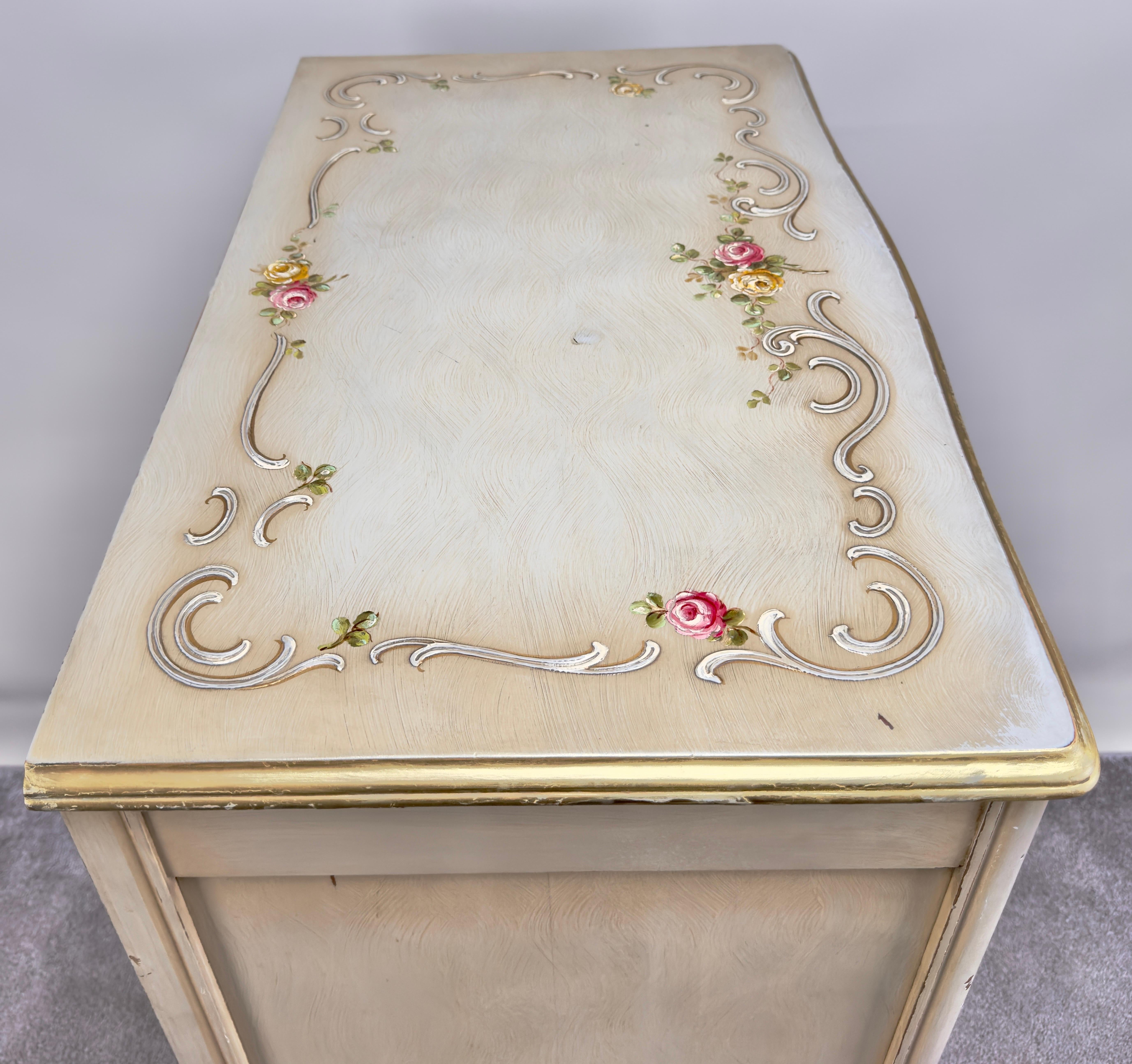 French Provincial Style Highboy Chest of Drawers or Dresser with Floral Design For Sale 4