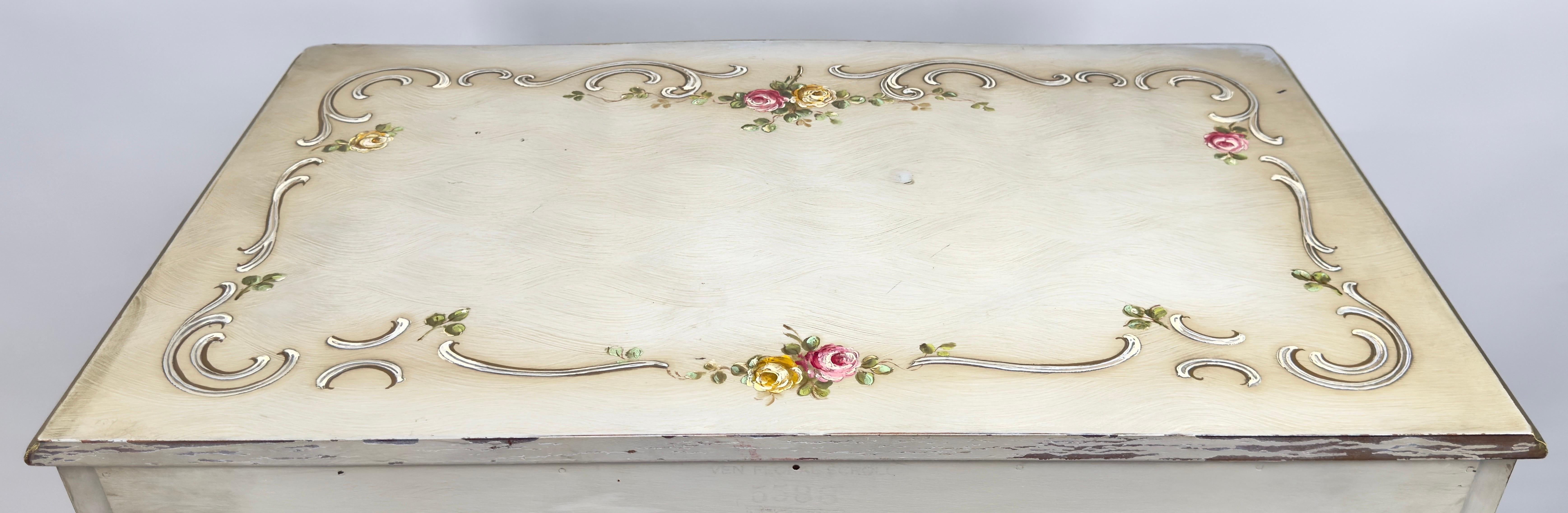 French Provincial Style Highboy Chest of Drawers or Dresser with Floral Design For Sale 5
