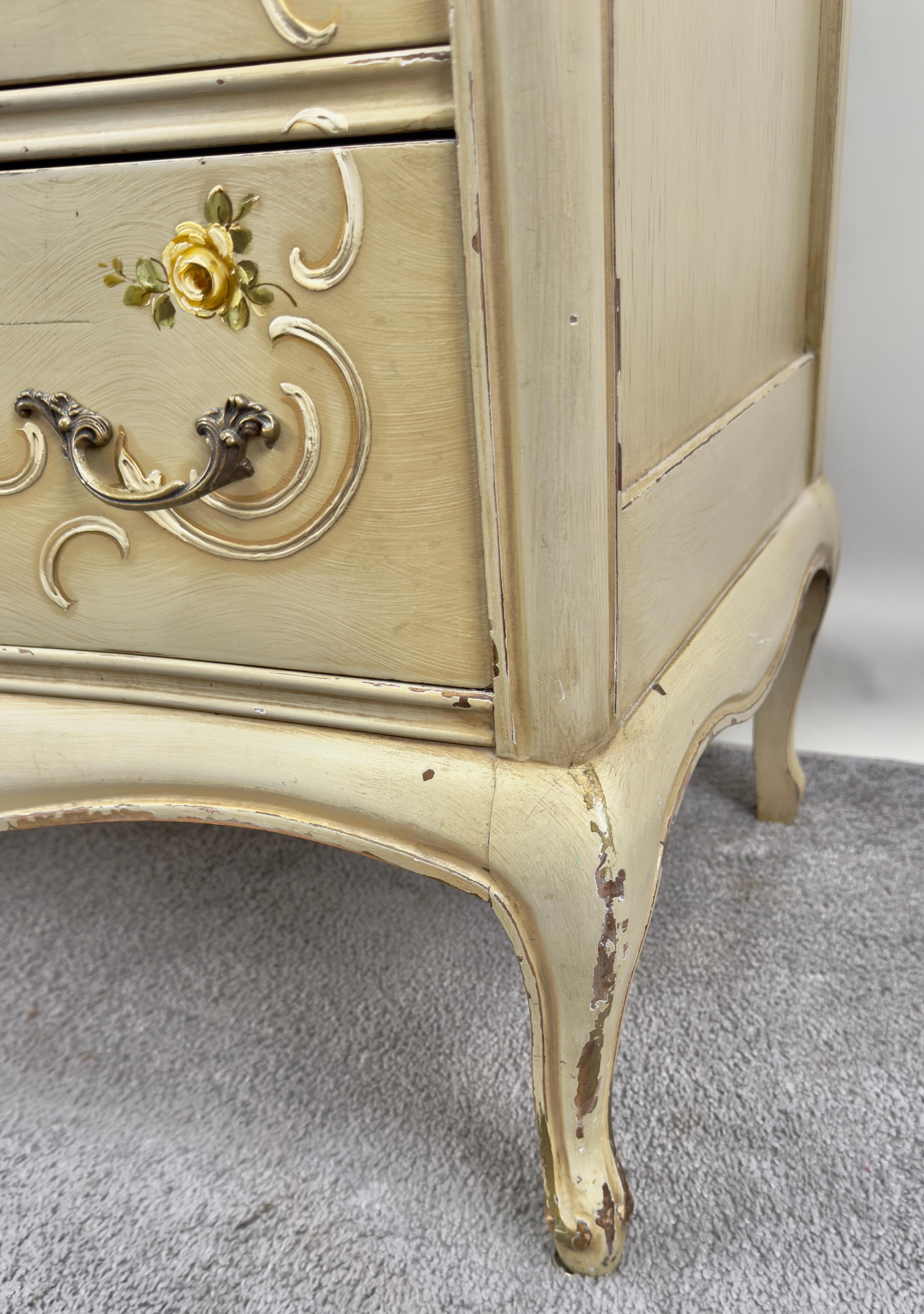 French Provincial Style Highboy Chest of Drawers or Dresser with Floral Design For Sale 10