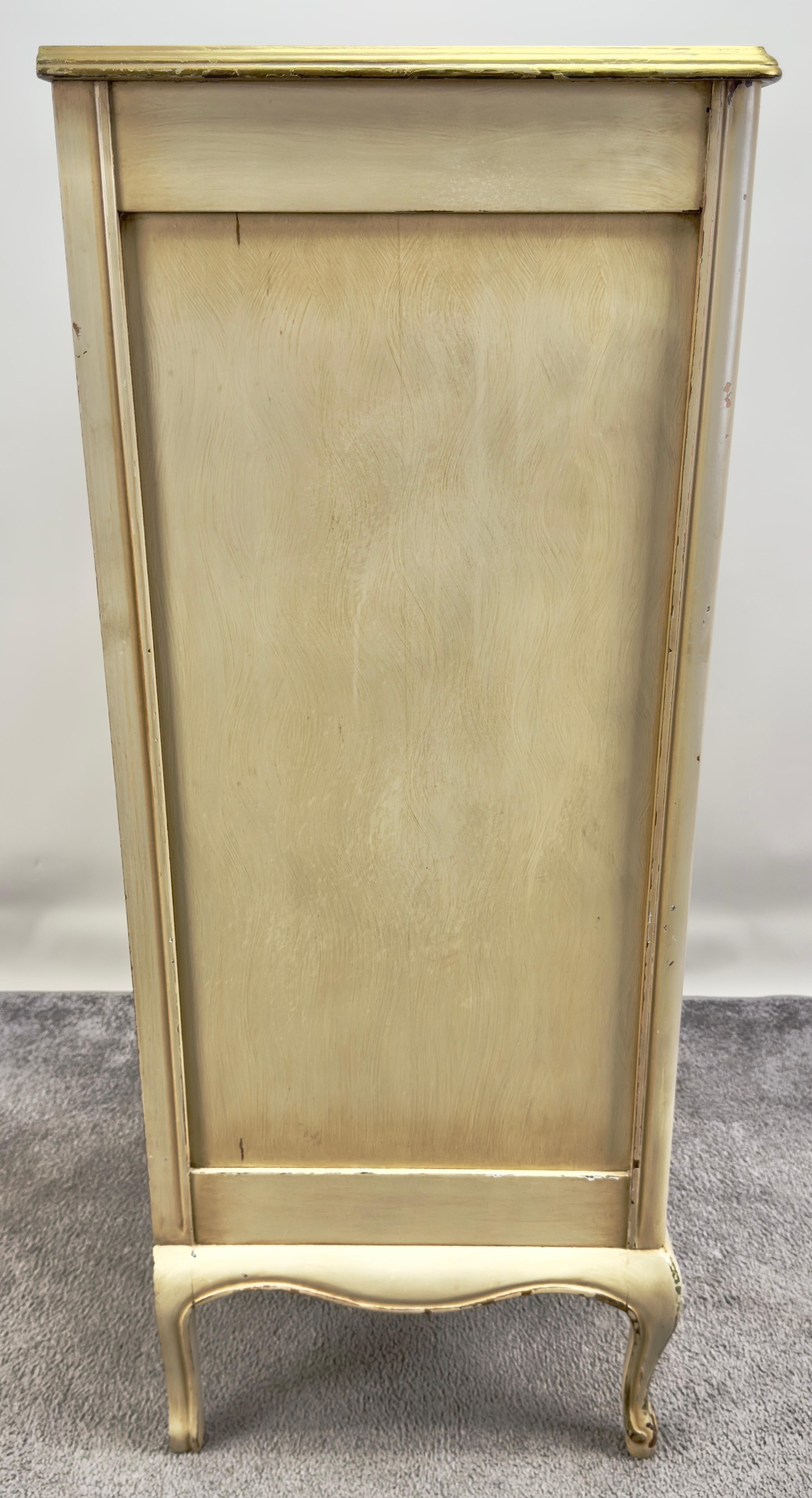 French Provincial Style Highboy Chest of Drawers or Dresser with Floral Design In Good Condition For Sale In Plainview, NY