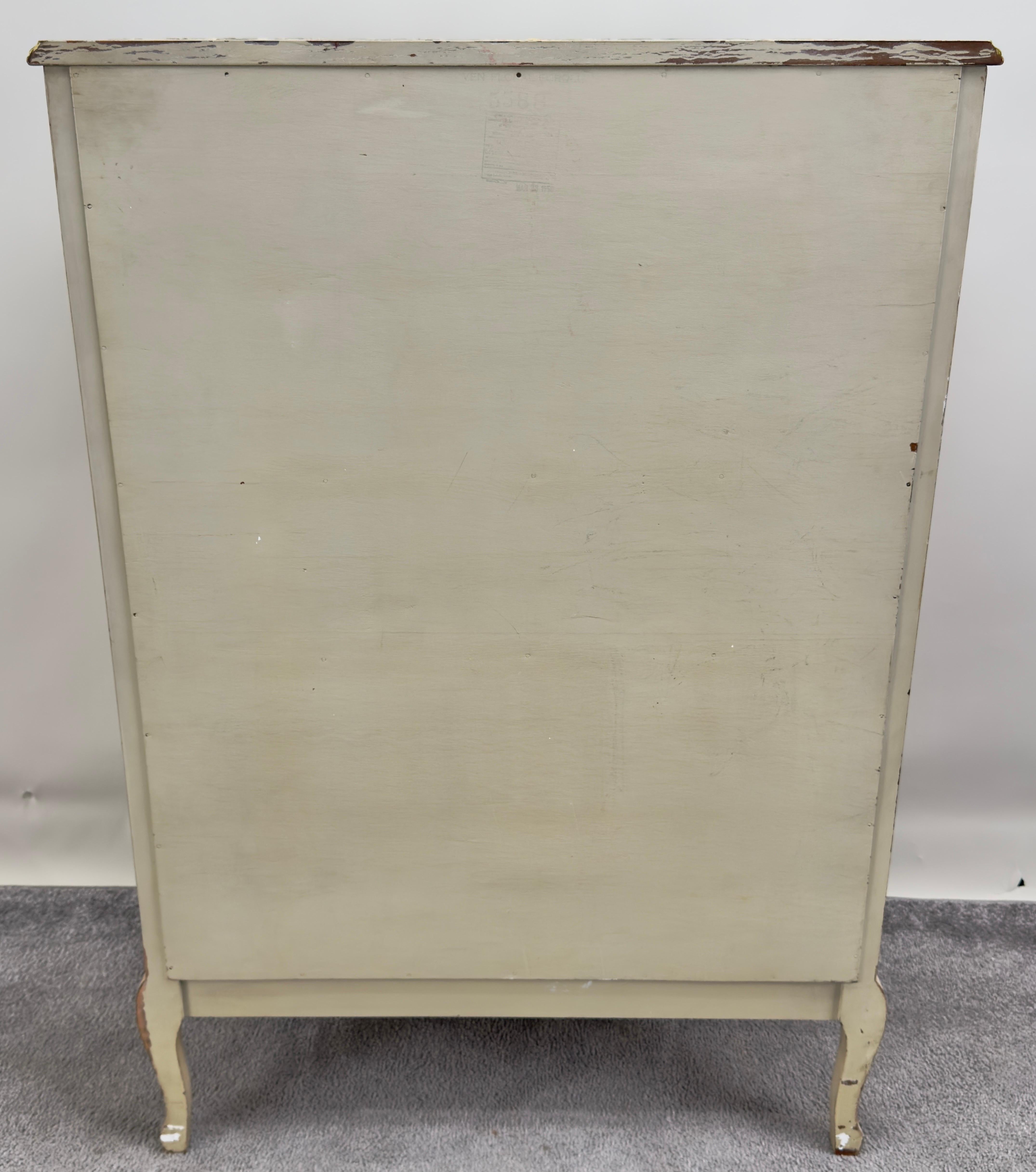 20th Century French Provincial Style Highboy Chest of Drawers or Dresser with Floral Design For Sale