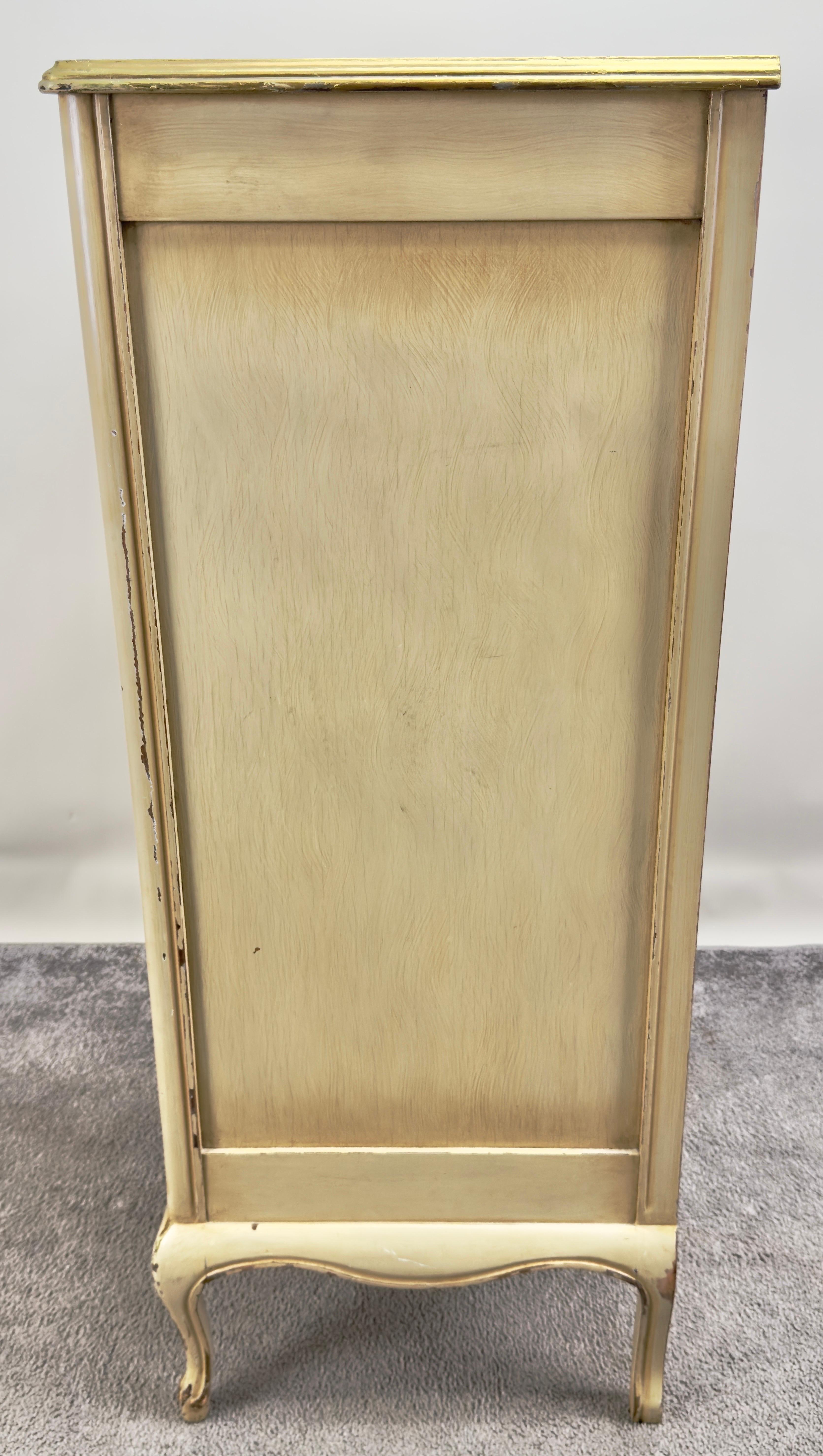 Wood French Provincial Style Highboy Chest of Drawers or Dresser with Floral Design For Sale