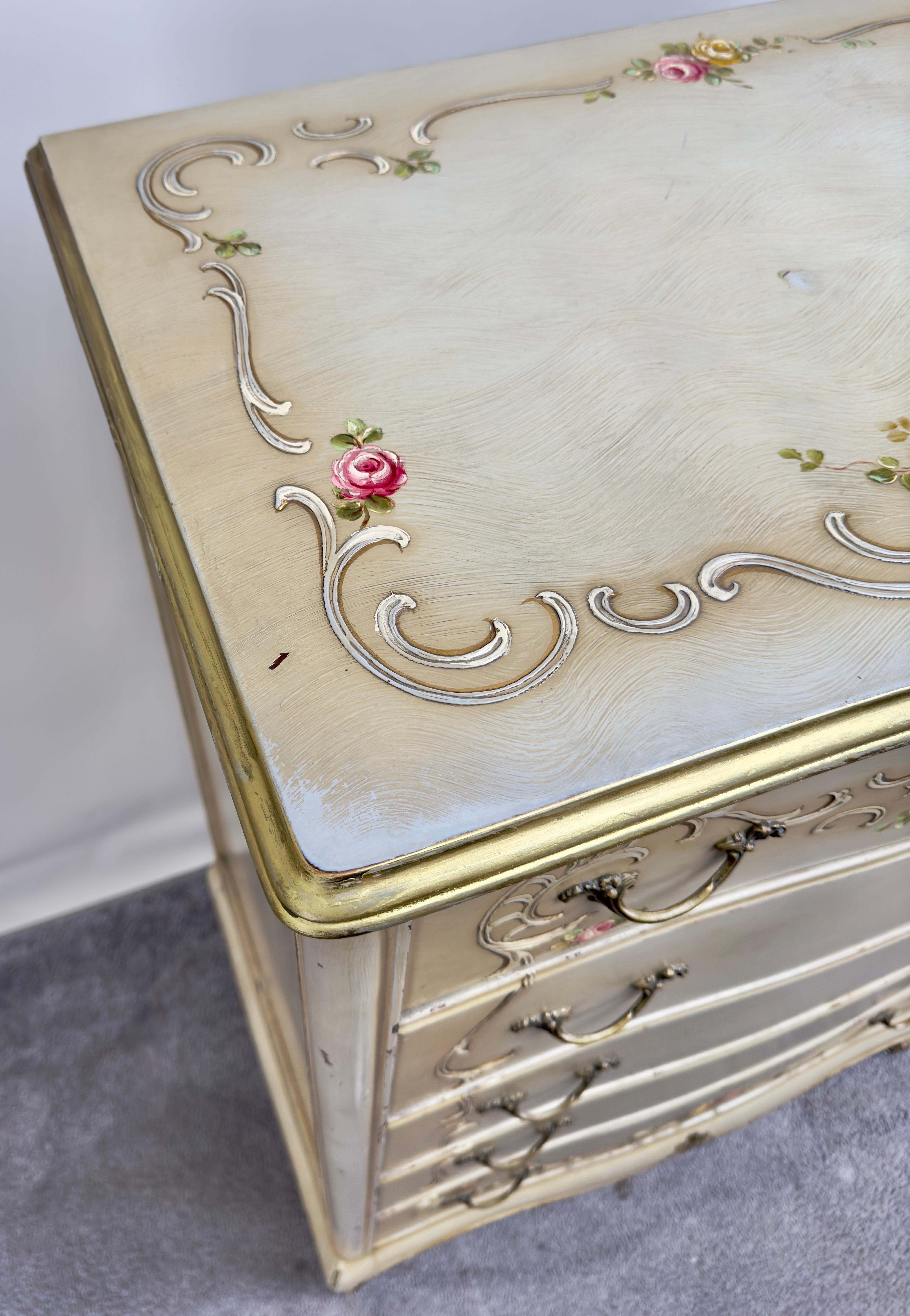 French Provincial Style Highboy Chest of Drawers or Dresser with Floral Design For Sale 3