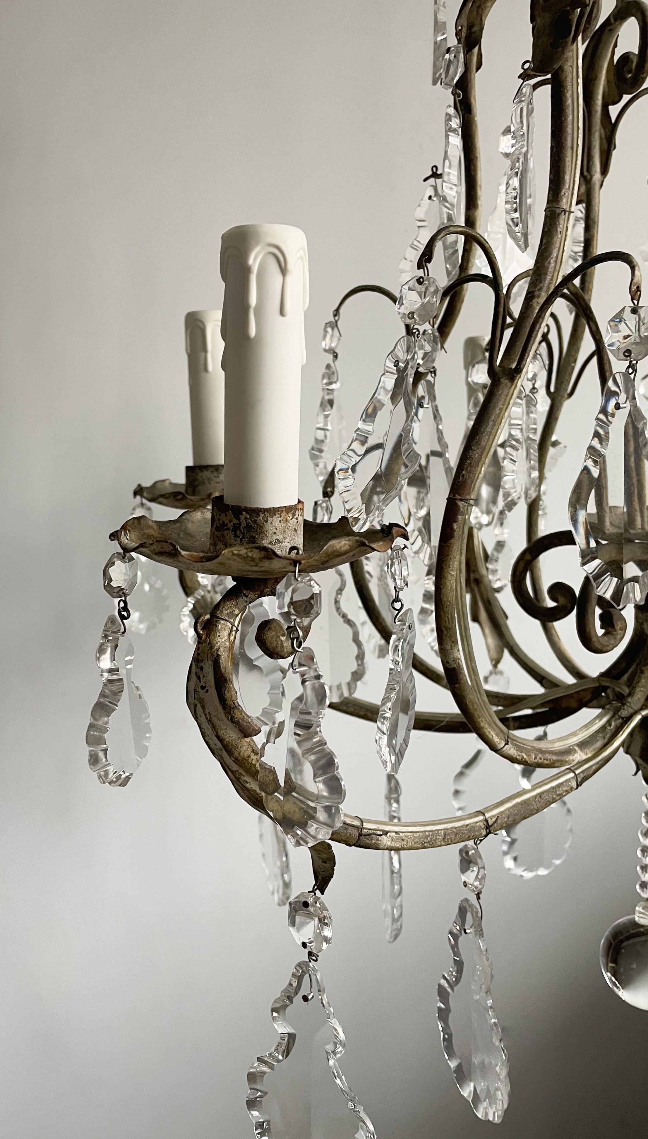 French Provincial-Style Iron and Crystal Chandelier 1