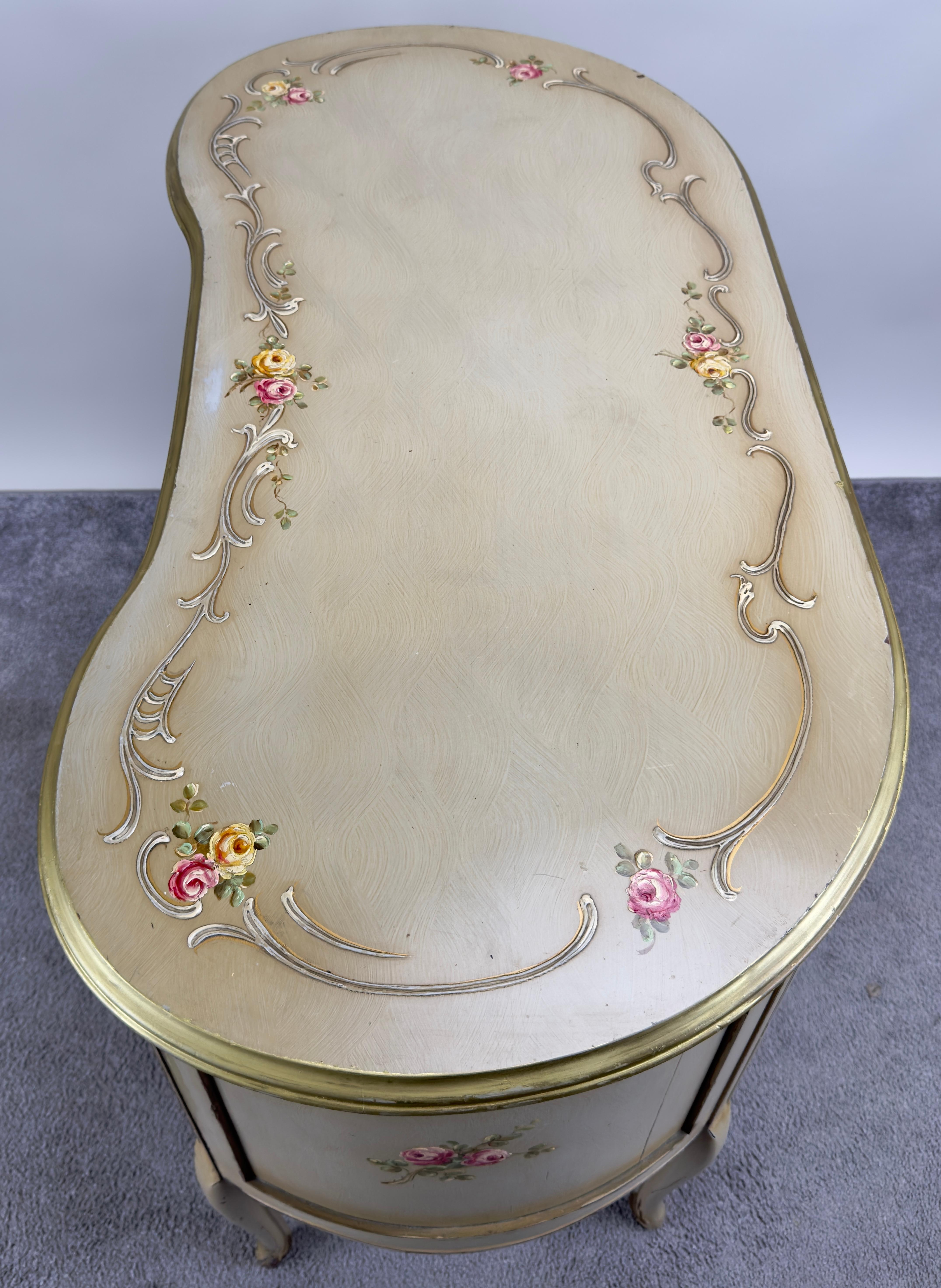 French Provincial Style Kidney Shaped Lady Writing or Vanity Desk with Ottoman 4
