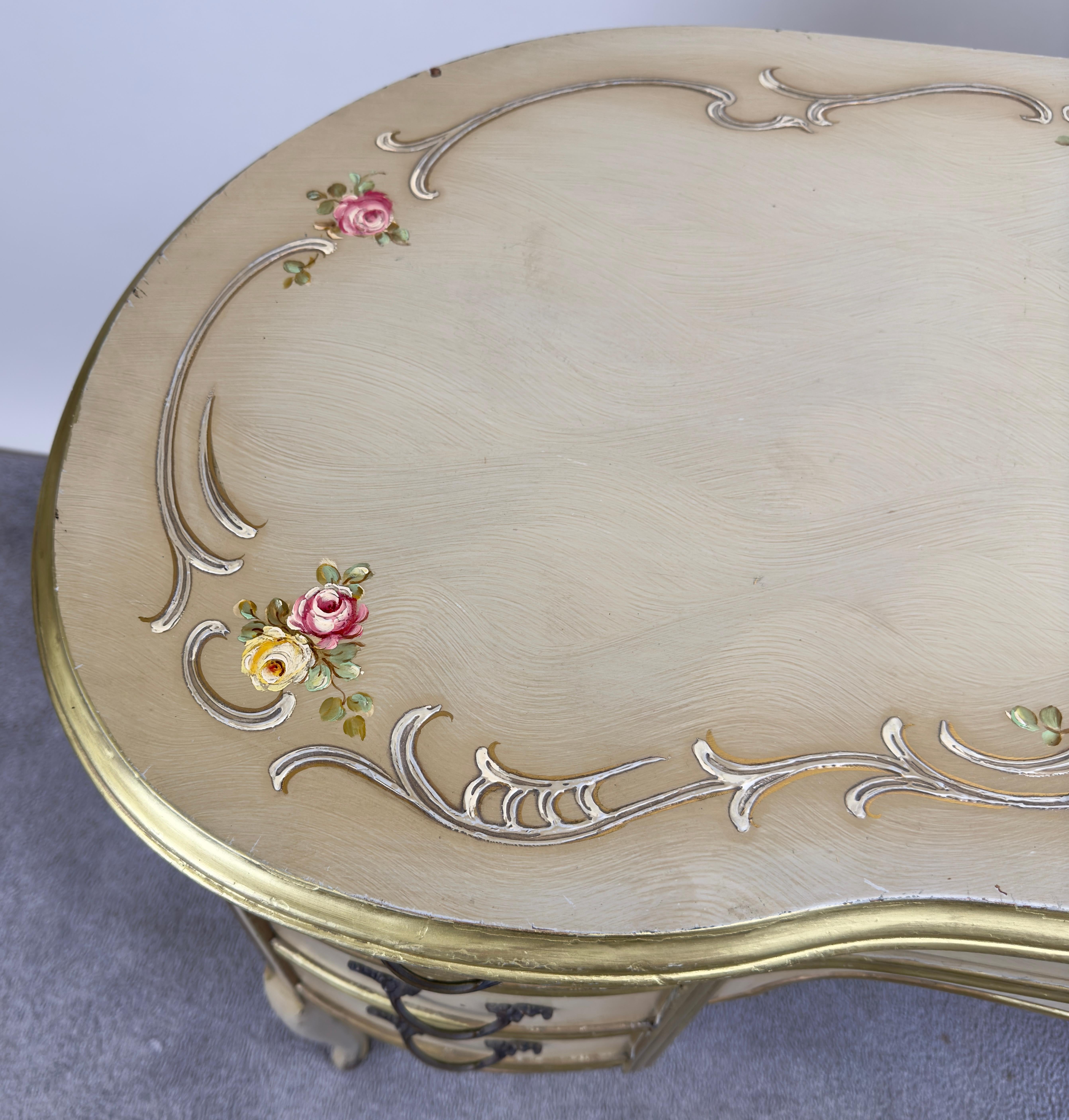 French Provincial Style Kidney Shaped Lady Writing or Vanity Desk with Ottoman 7