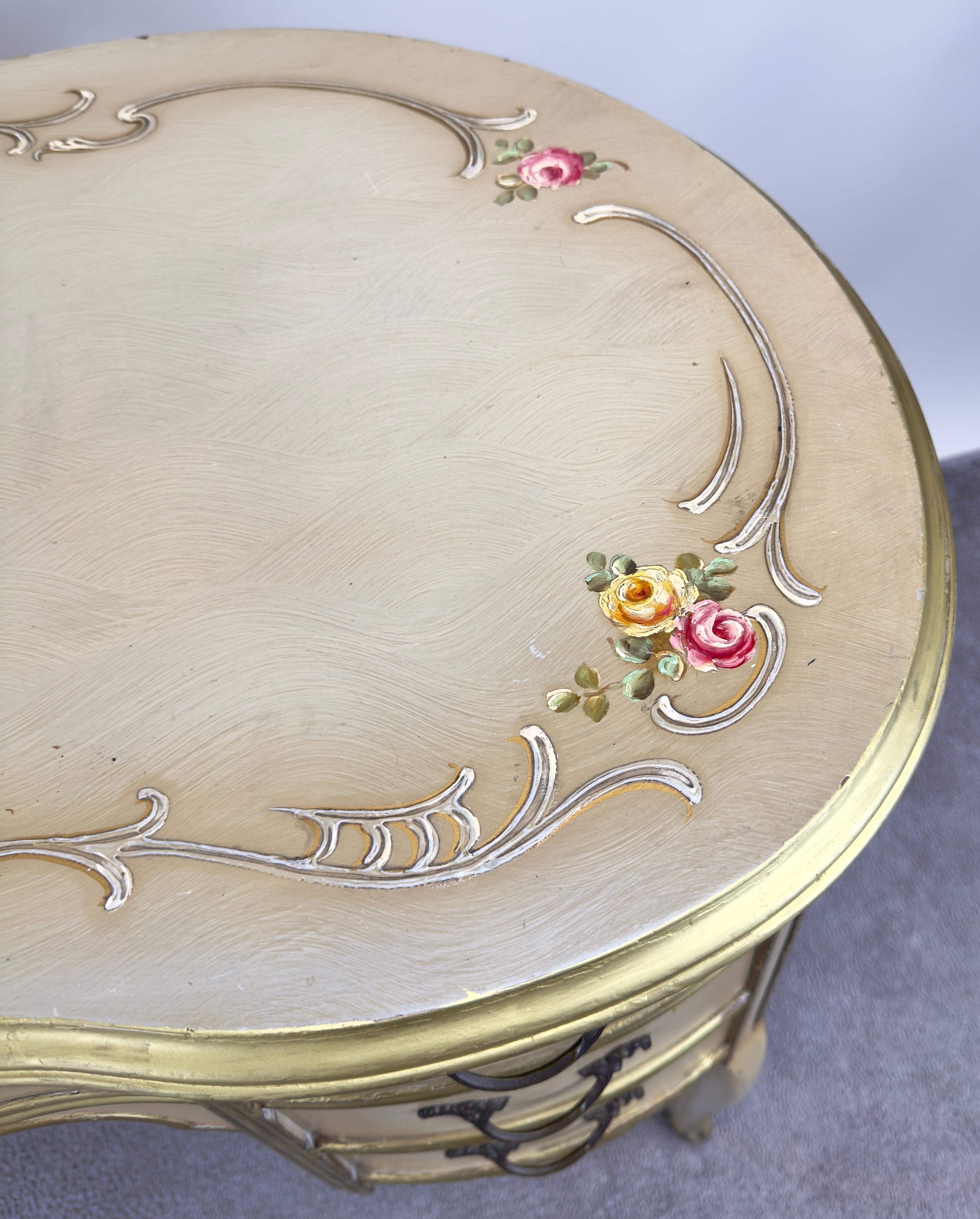 French Provincial Style Kidney Shaped Lady Writing or Vanity Desk with Ottoman 9