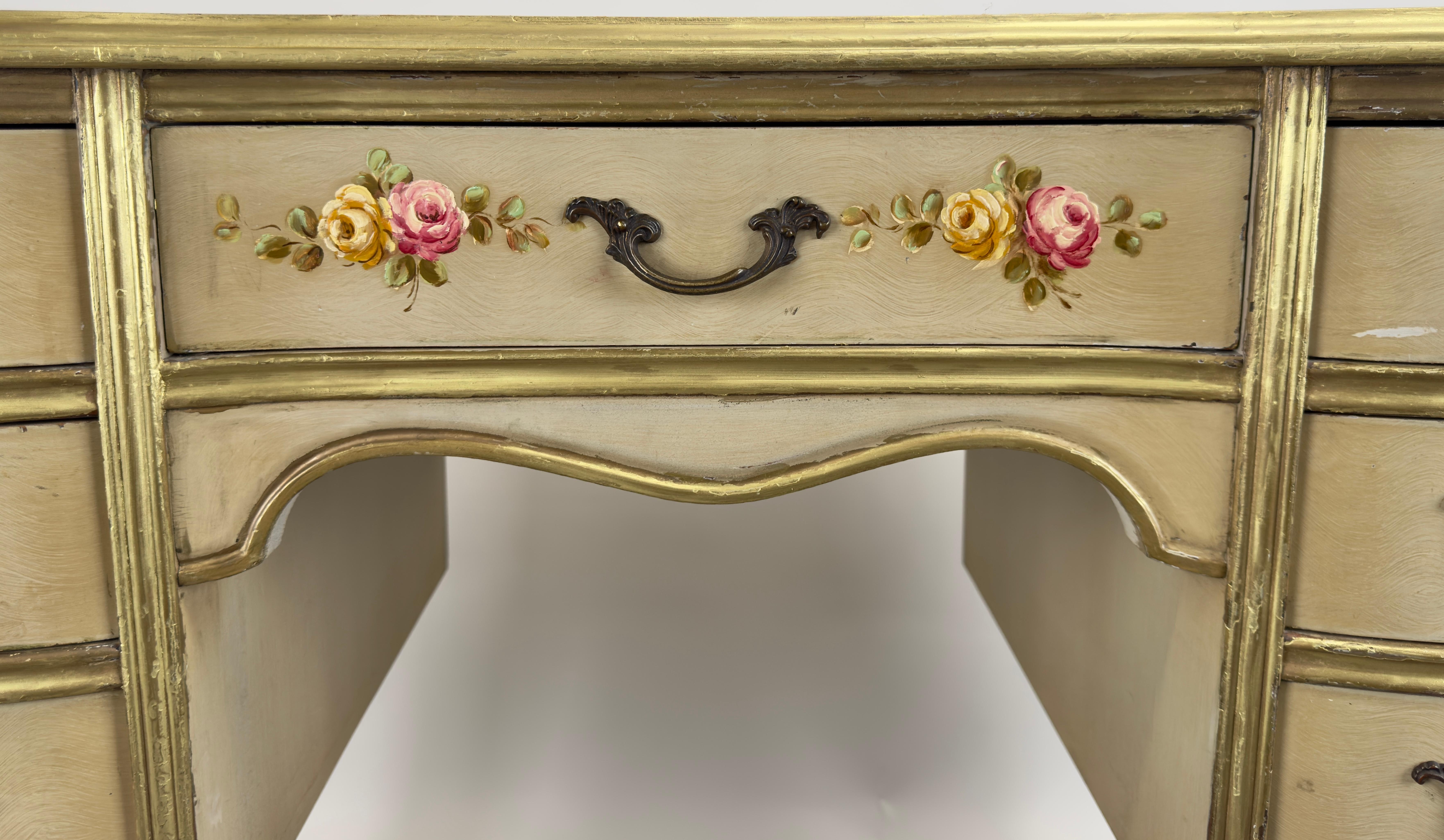 French Provincial Style Kidney Shaped Lady Writing or Vanity Desk with Ottoman 10