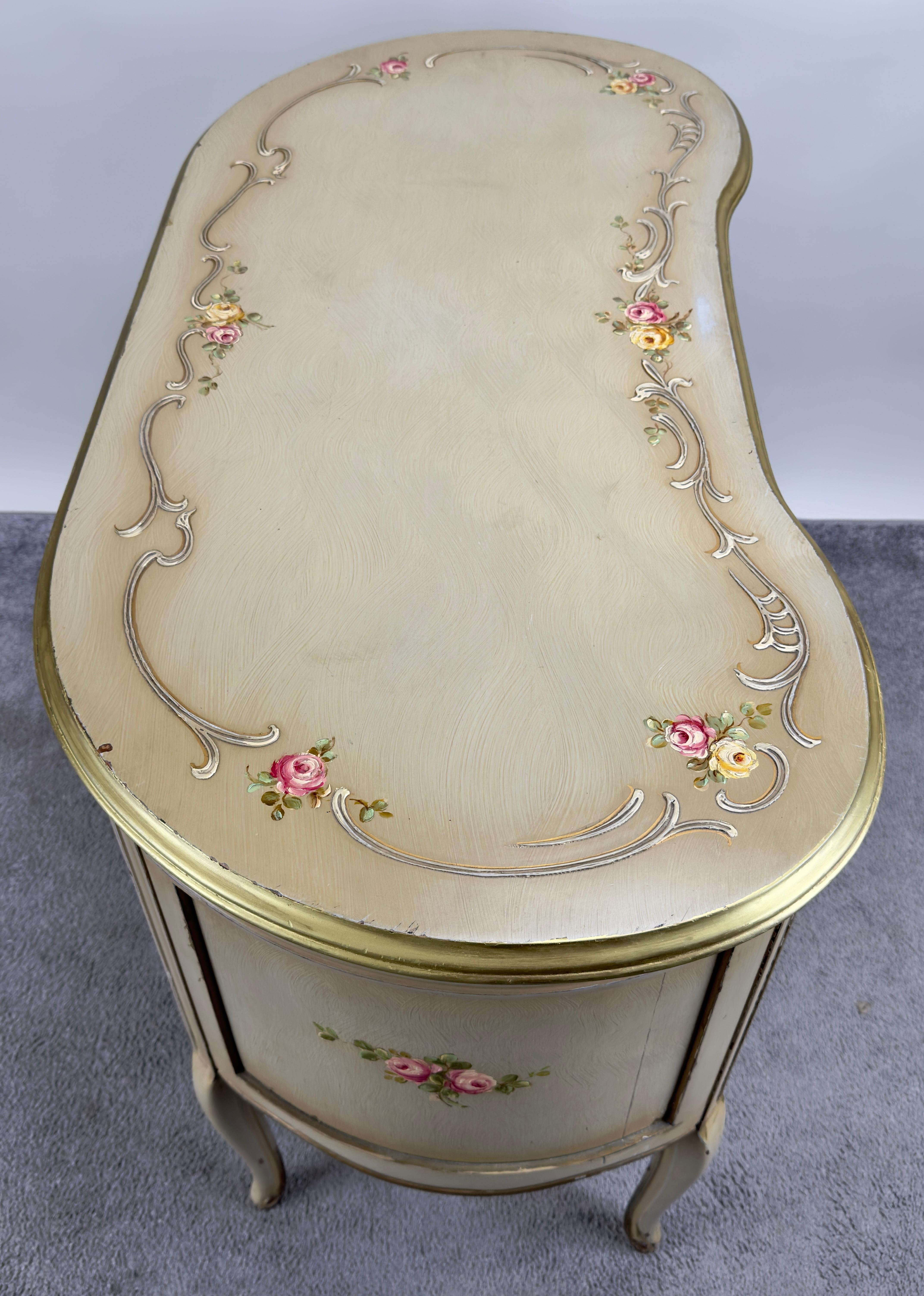 French Provincial Style Kidney Shaped Lady Writing or Vanity Desk with Ottoman 2