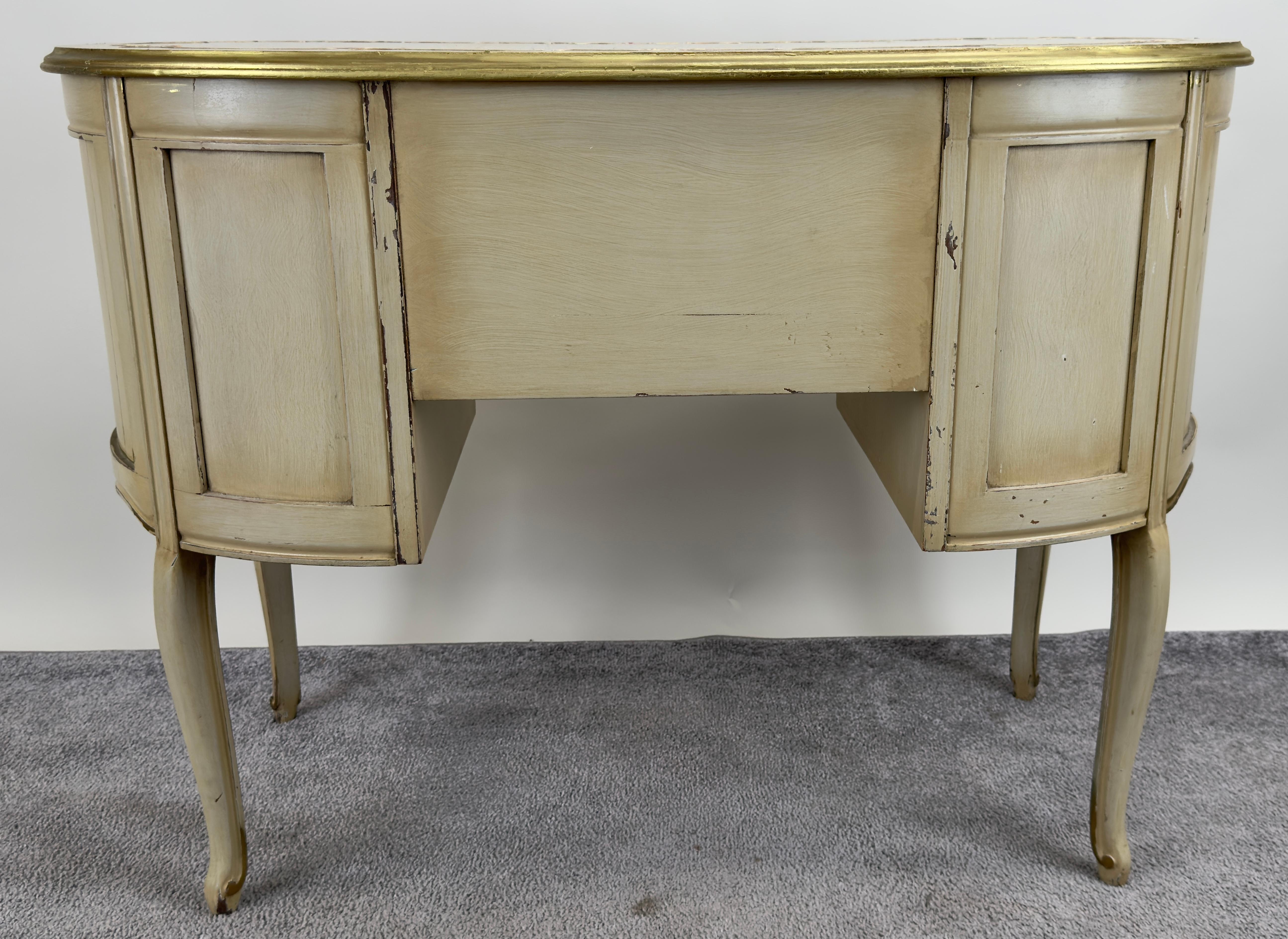 French Provincial Style Kidney Shaped Lady Writing or Vanity Desk with Ottoman 3