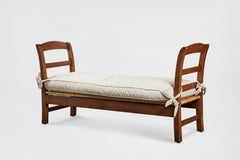 French Provincial Style Mahogany Bench / Daybed with Linen Cushion