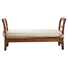 French Provincial Style Mahogany Bench / Daybed with Linen Cushion