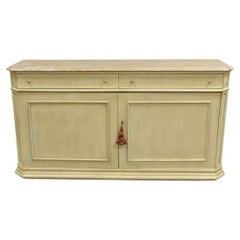 French Provincial Style Marble Top Cream Painted Sideboard Buffet Media Cabinet