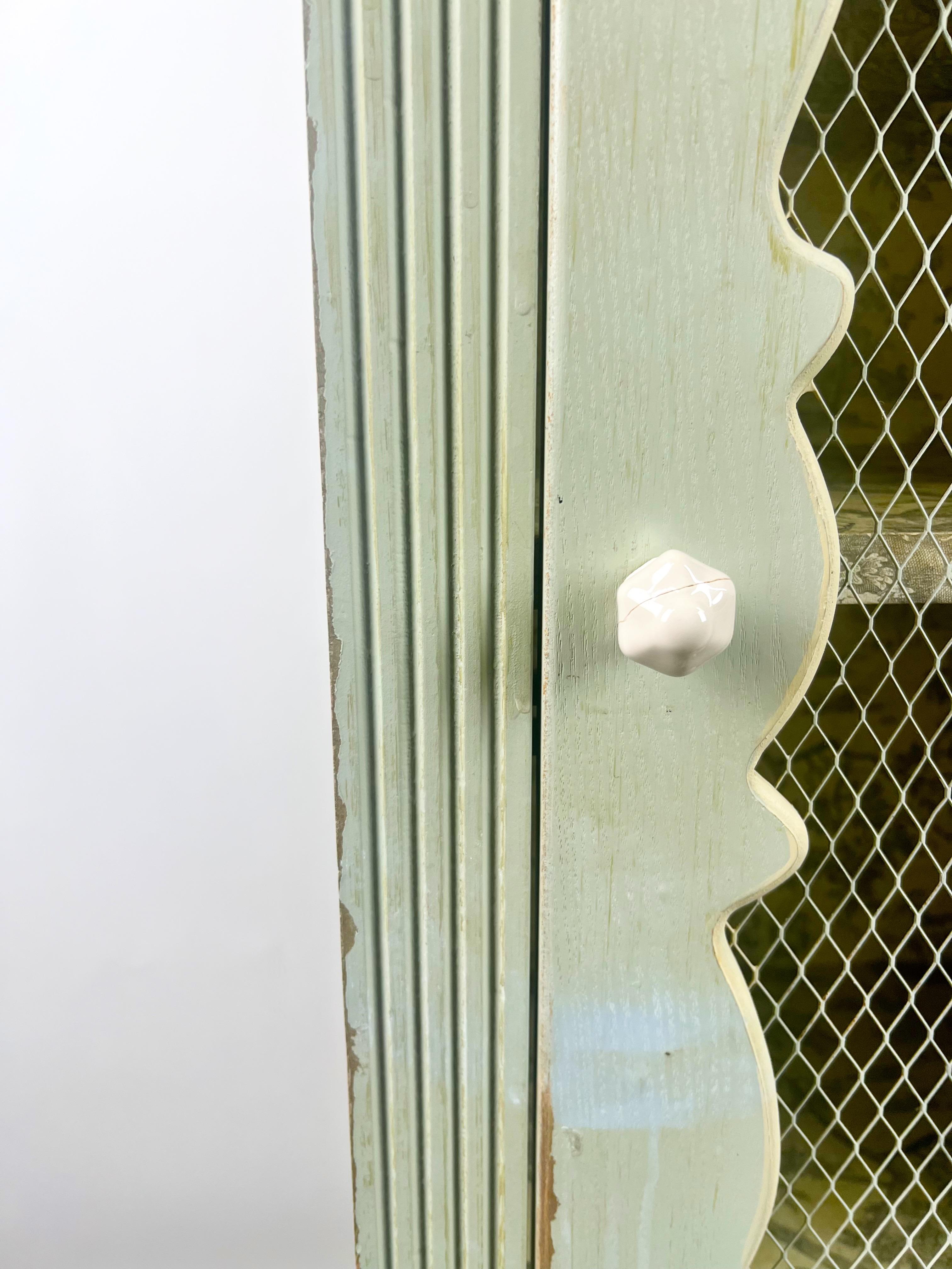 French Provincial Style Mid-Century Distressed Green Cabinet with Three Drawers For Sale 8