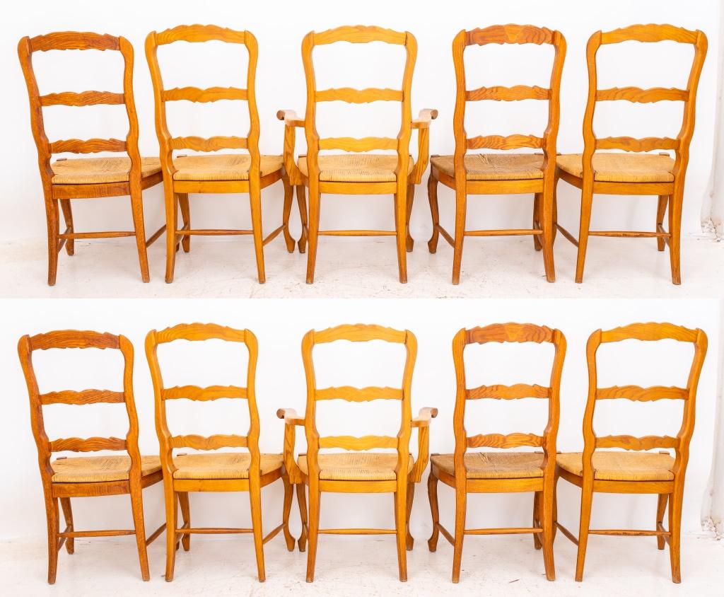 French Provincial Style Oak Dining Chairs, Set of 10 In Good Condition For Sale In New York, NY