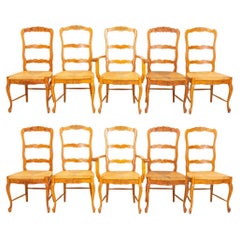 Retro French Provincial Style Oak Dining Chairs, Set of 10