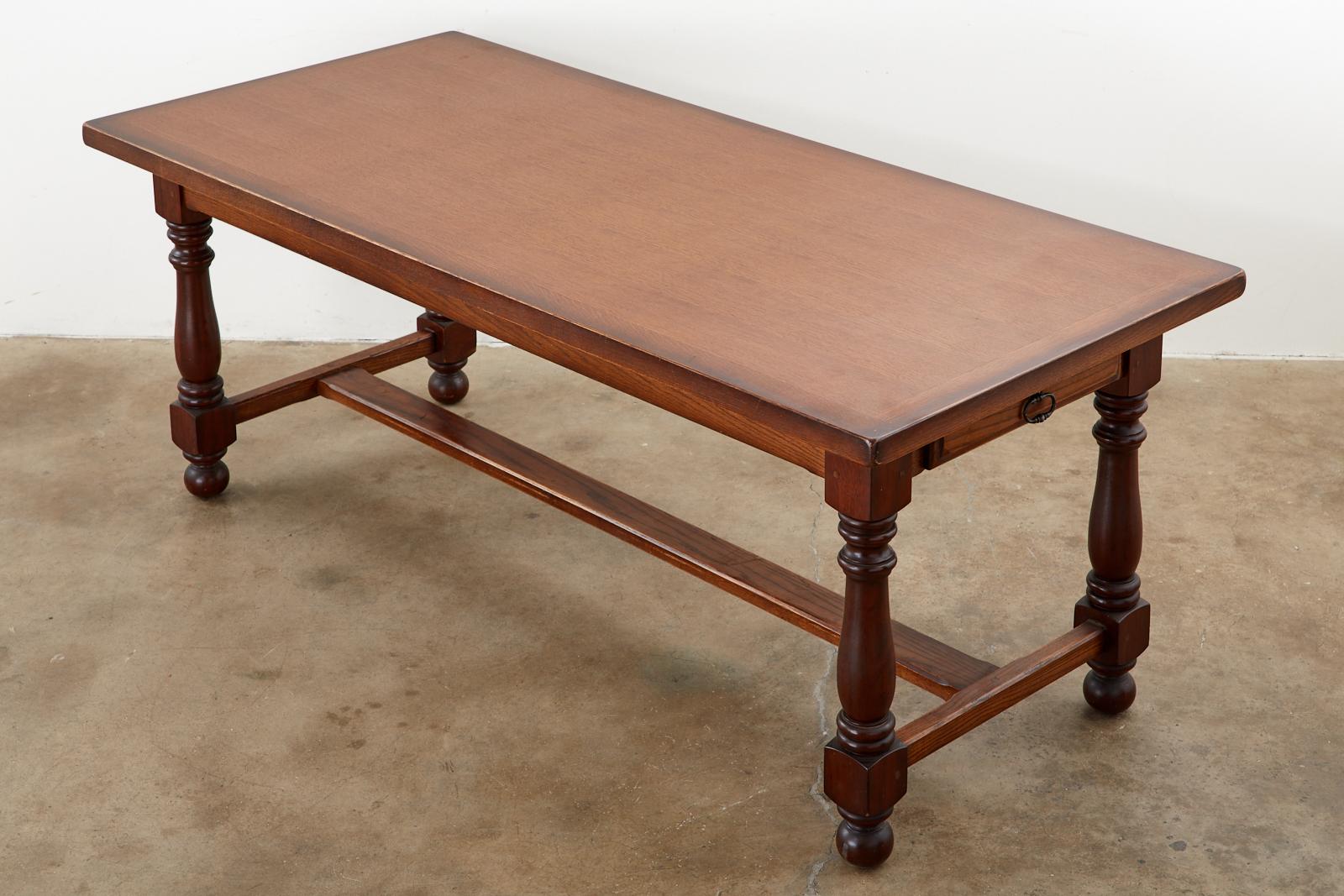 French Provincial Style Oak Farmhouse Trestle Dining Table In Good Condition In Rio Vista, CA