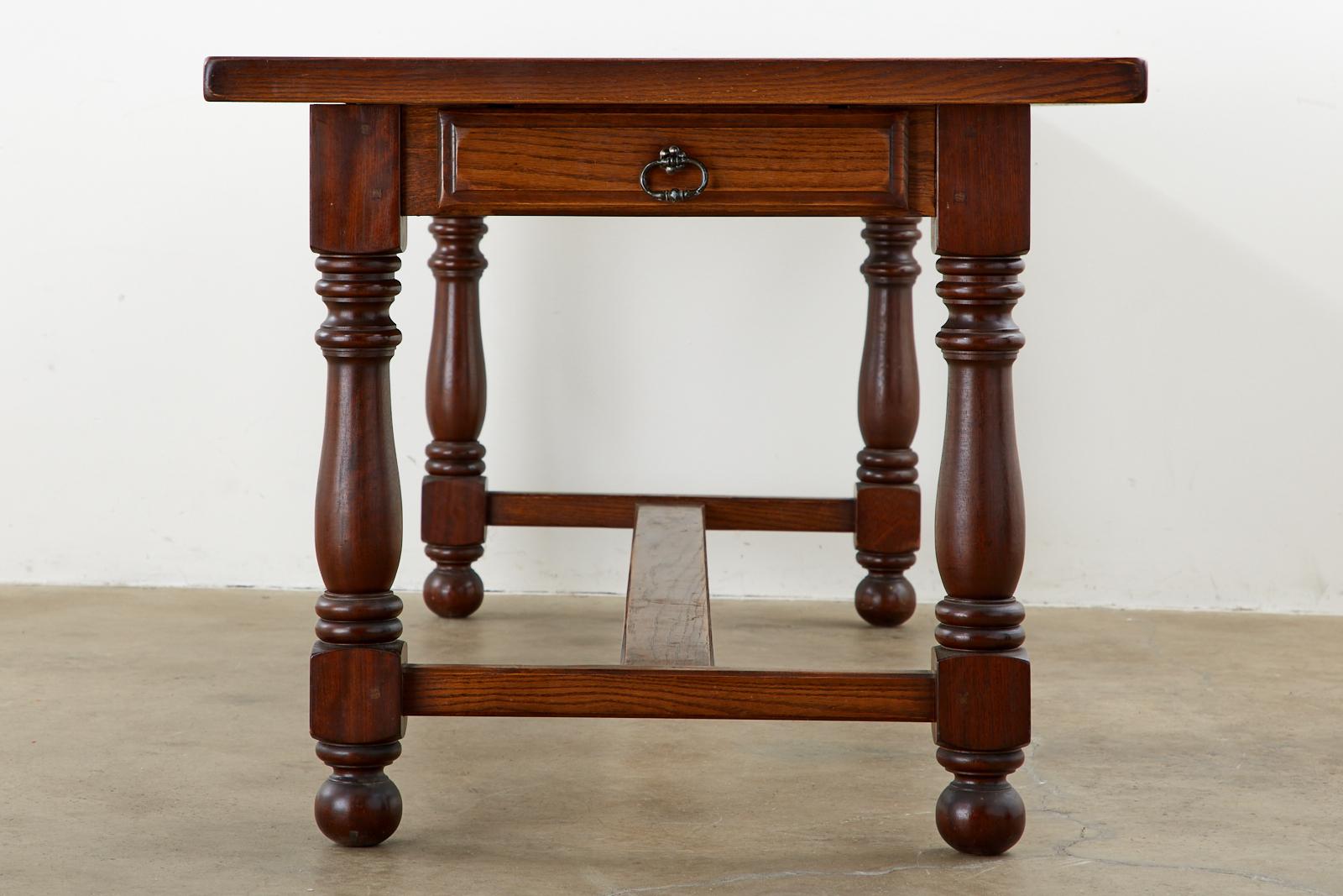 French Provincial Style Oak Farmhouse Trestle Dining Table 1