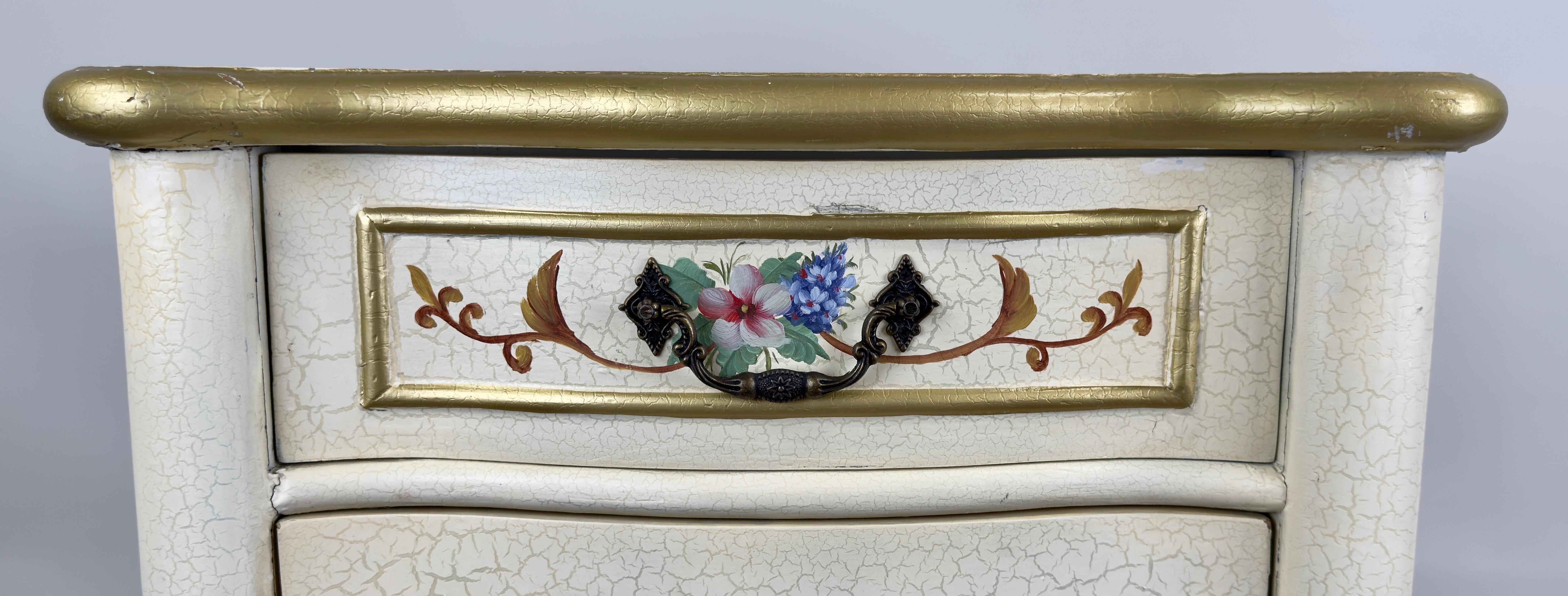 French Provincial Style Off white Nightstand with Floral Motif For Sale 4