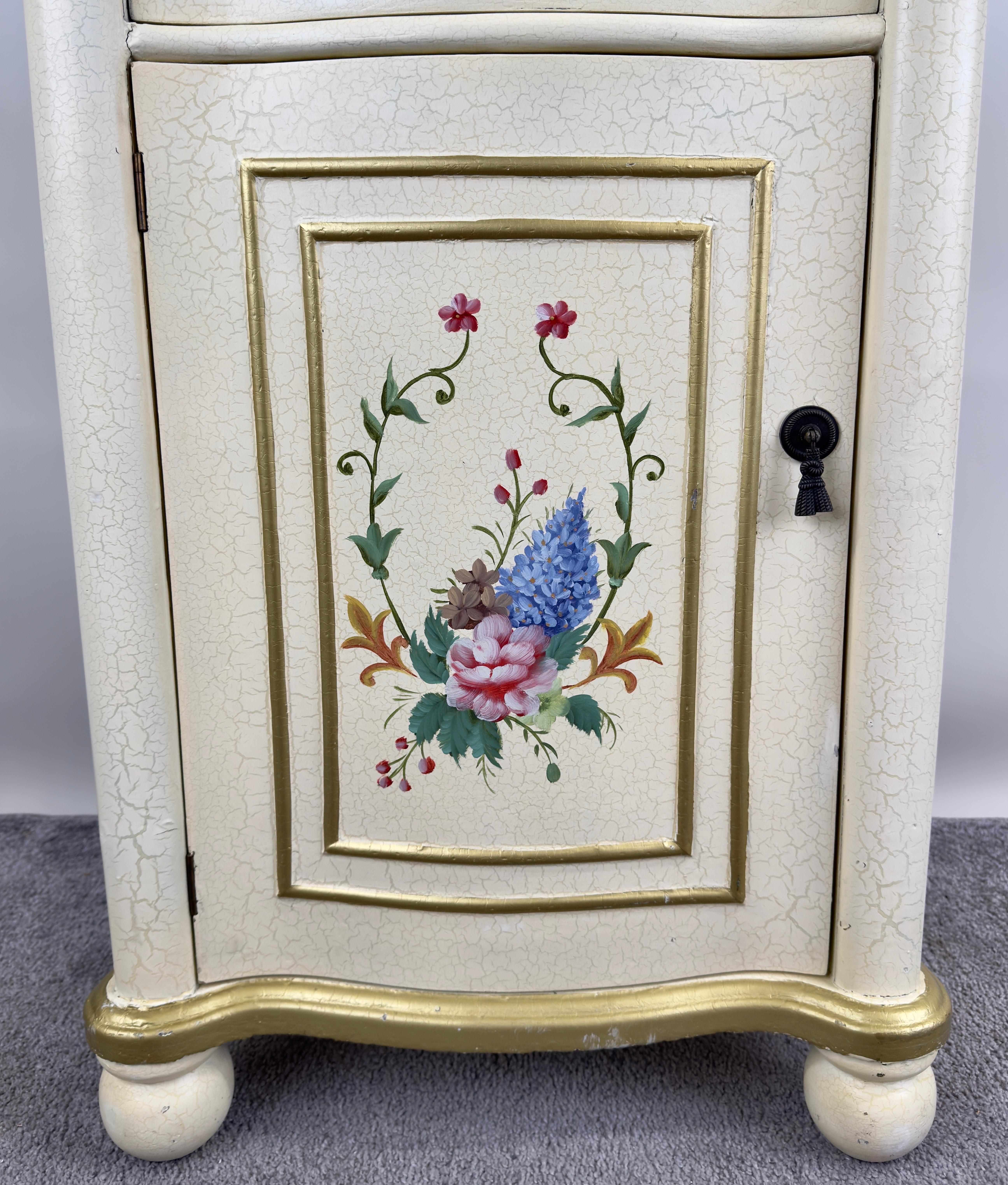 French Provincial Style Off white Nightstand with Floral Motif For Sale 5