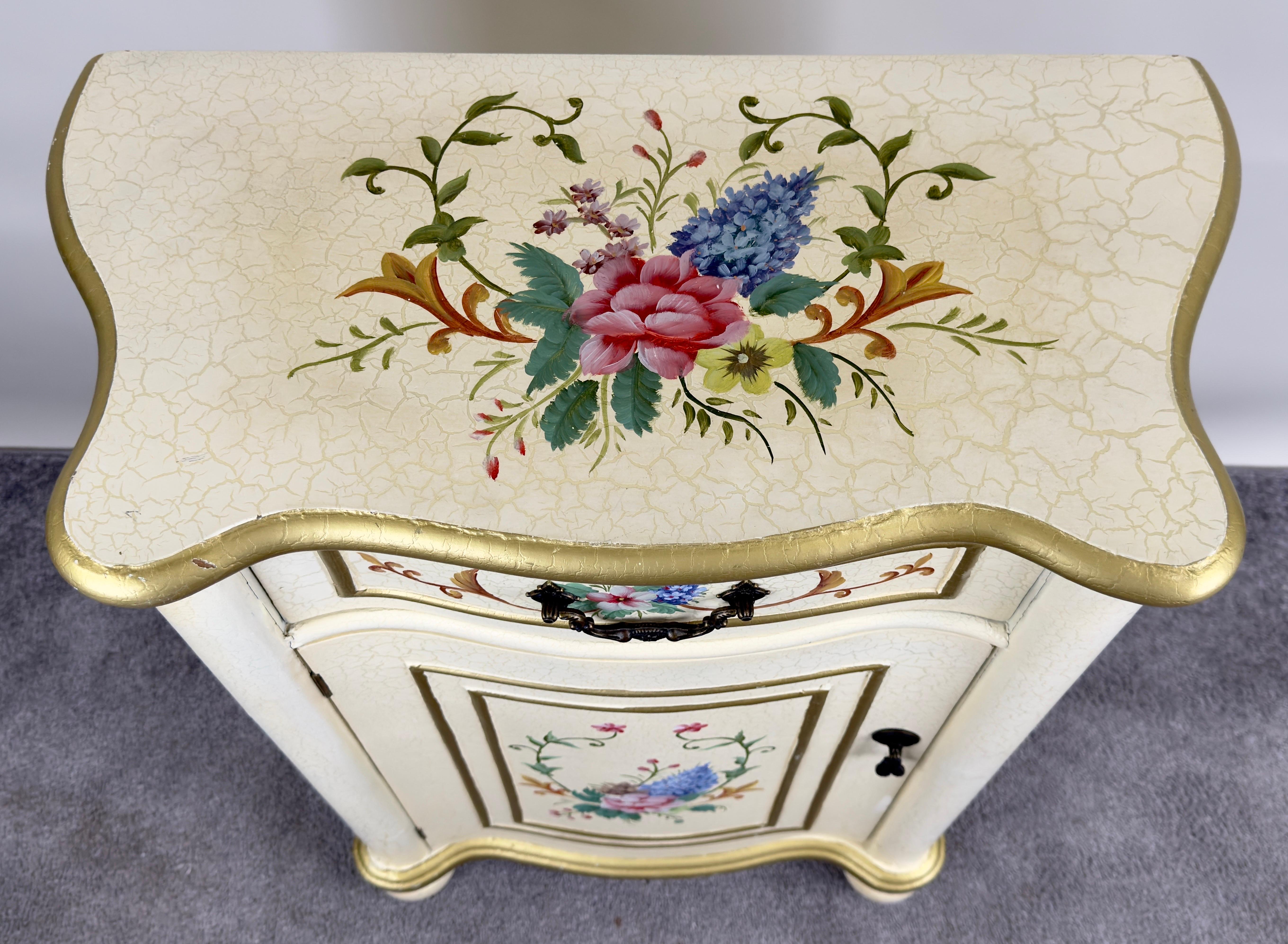 French Provincial Style Off white Nightstand with Floral Motif For Sale 1