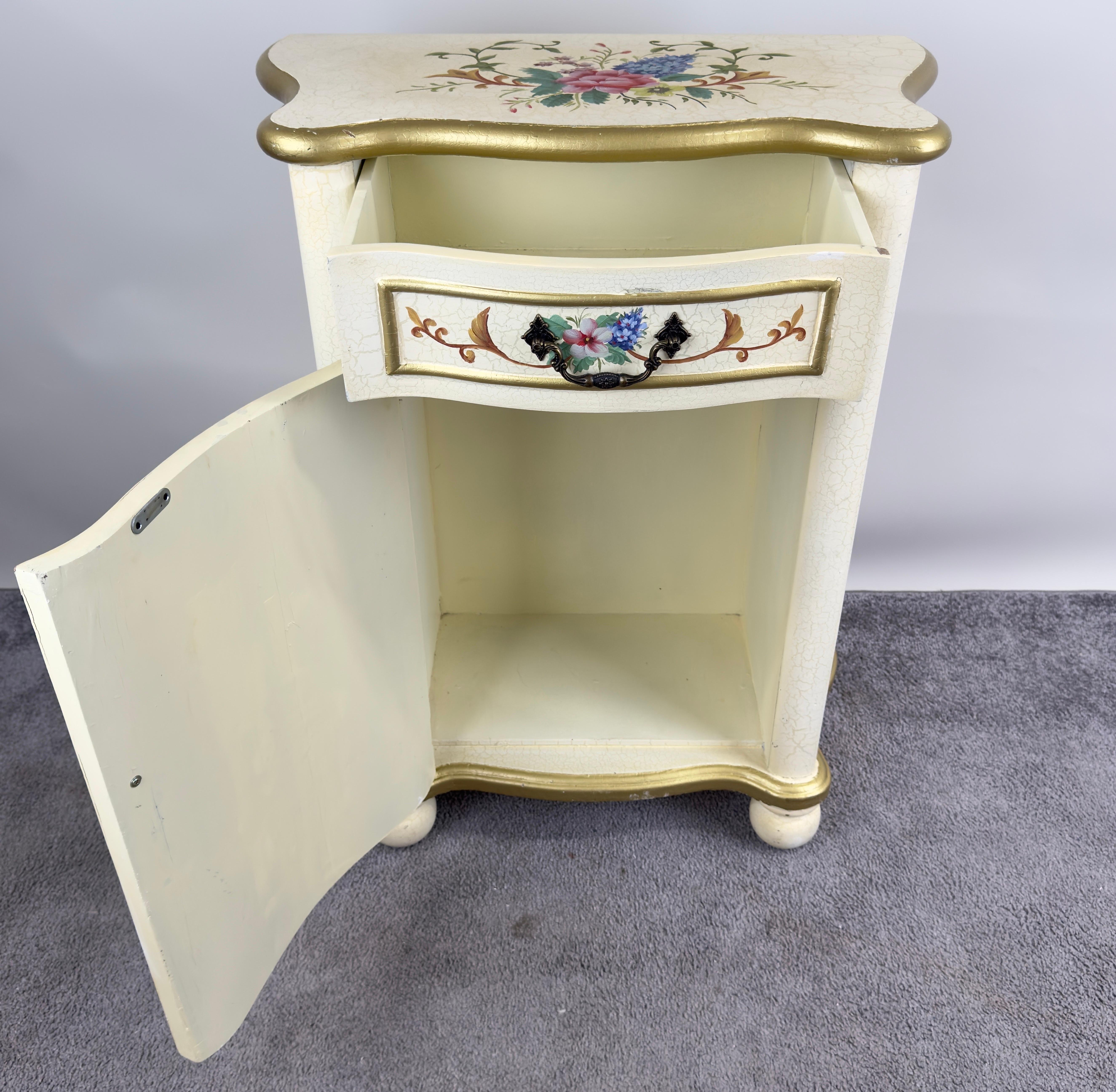 French Provincial Style Off white Nightstand with Floral Motif For Sale 2